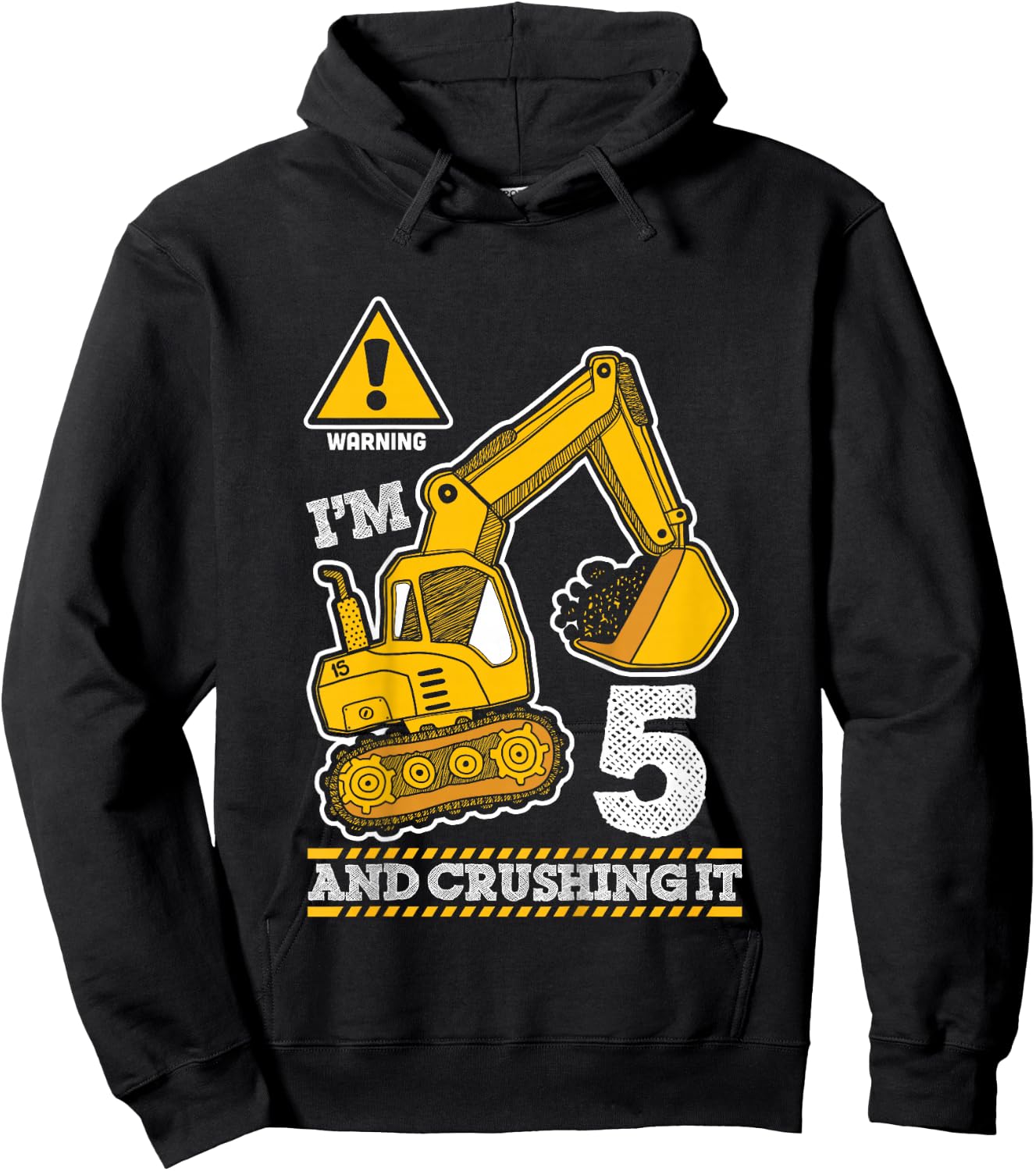 Construction Truck 5th Birthday 5 Years Old Digger Builder Hoodie - Hoodie | Black