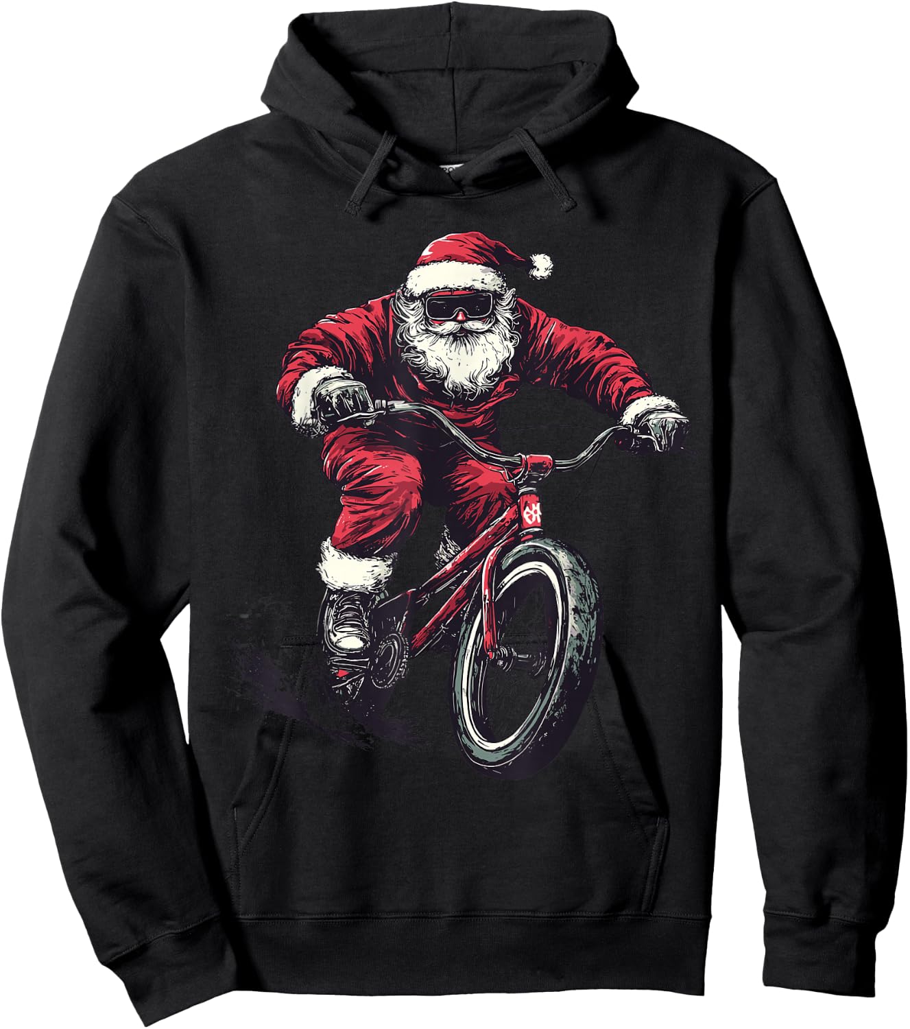 Funny Biker Cyclist Santa BMX Lover Christmas Xmas Pajama Hoodie - Hoodie | Black