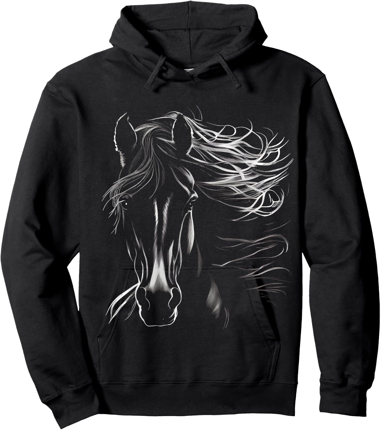 Majestic Black Horse With Flowing Mane Hoodie - Hoodie | Black