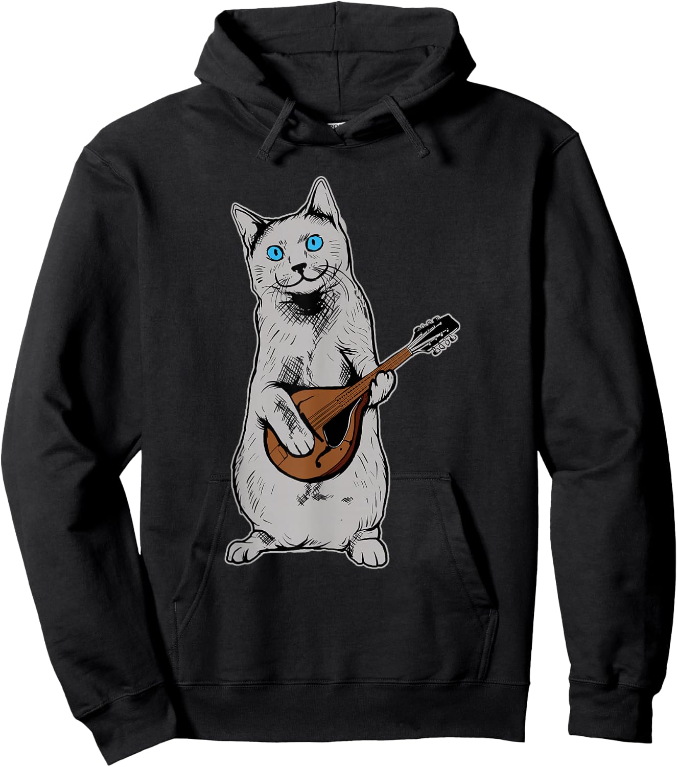 Musician Cat Playing Mandolin Bluegrass Hoodie - Hoodie | Black