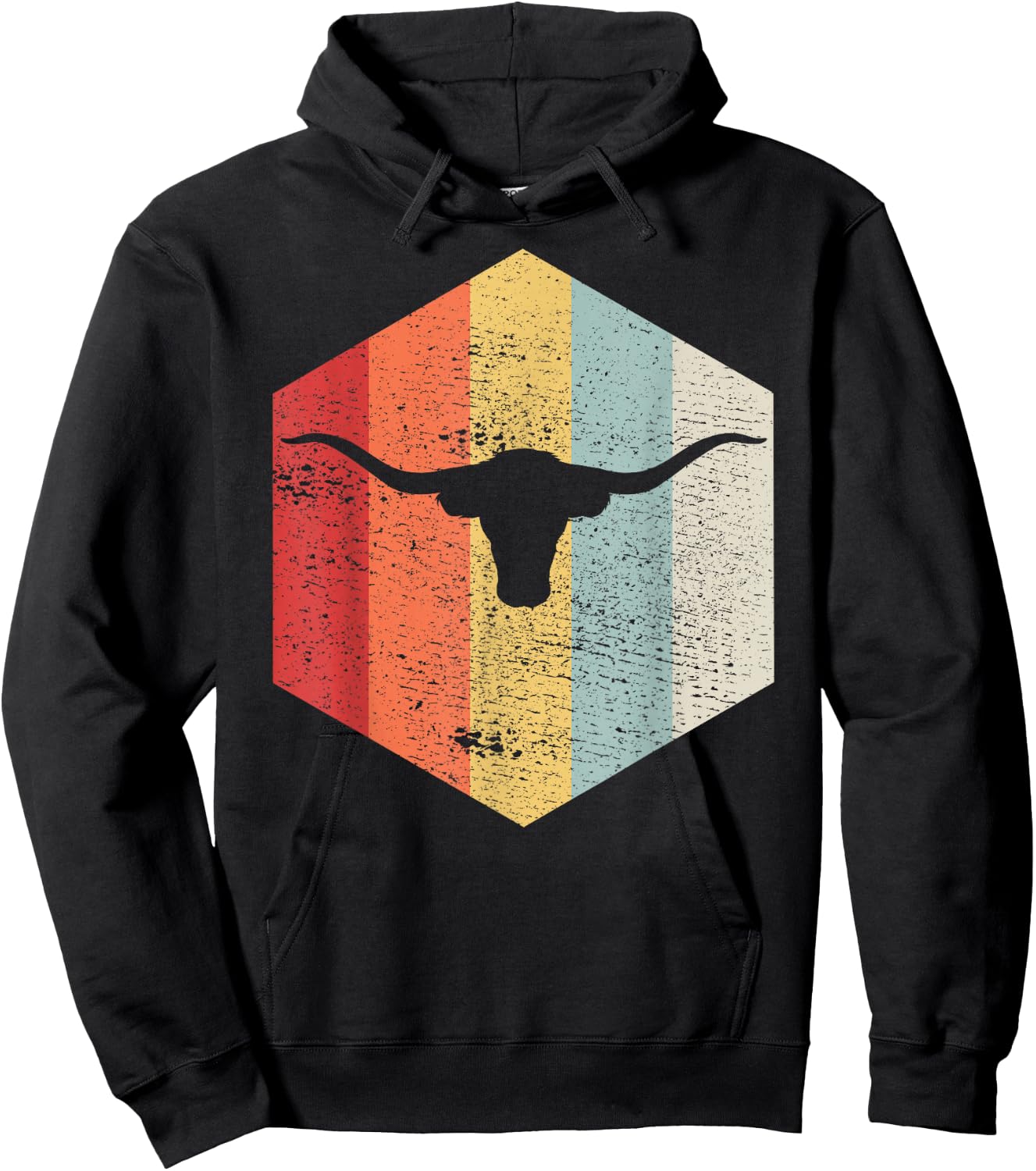 Vintage Retro Texas Bull Longhorns Distressed Hoodie - Hoodie | Black