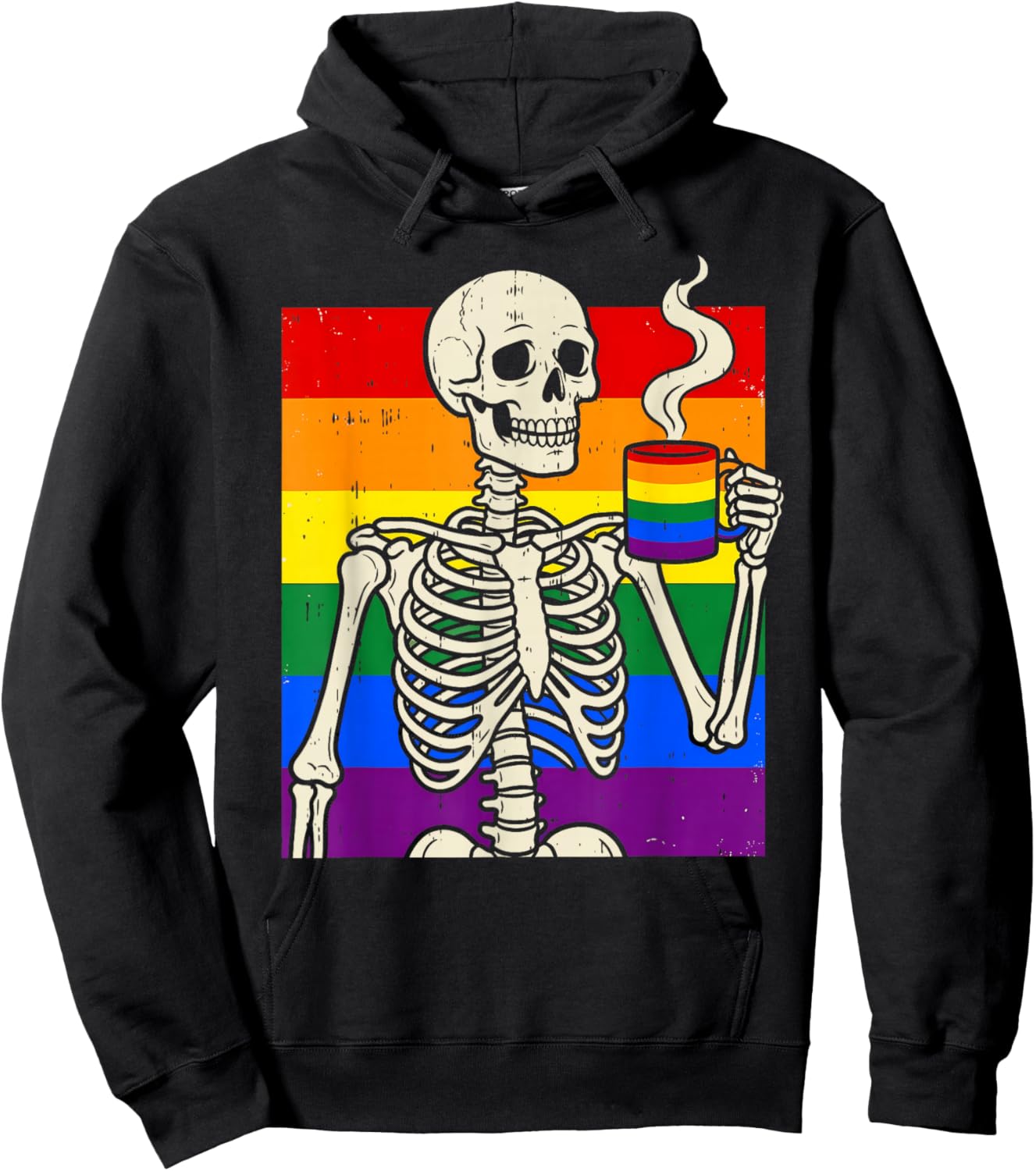 Gay Pride Skull Shirt Rainbow Skeleton Pride Hoodie - Hoodie | Black