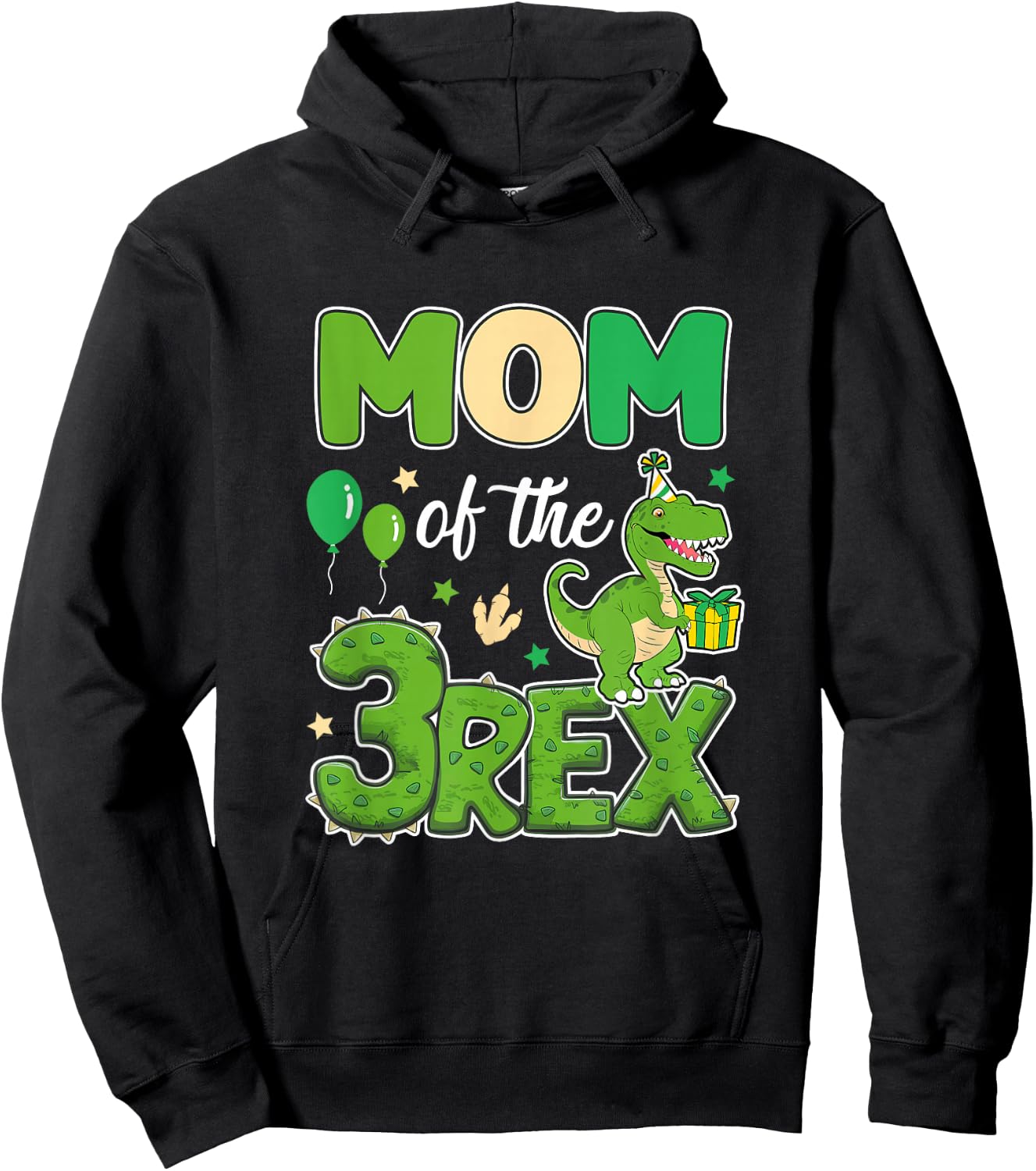 Mom Of The Three Rex Birthday Dinosaur Family Matching Hoodie - Hoodie | Black
