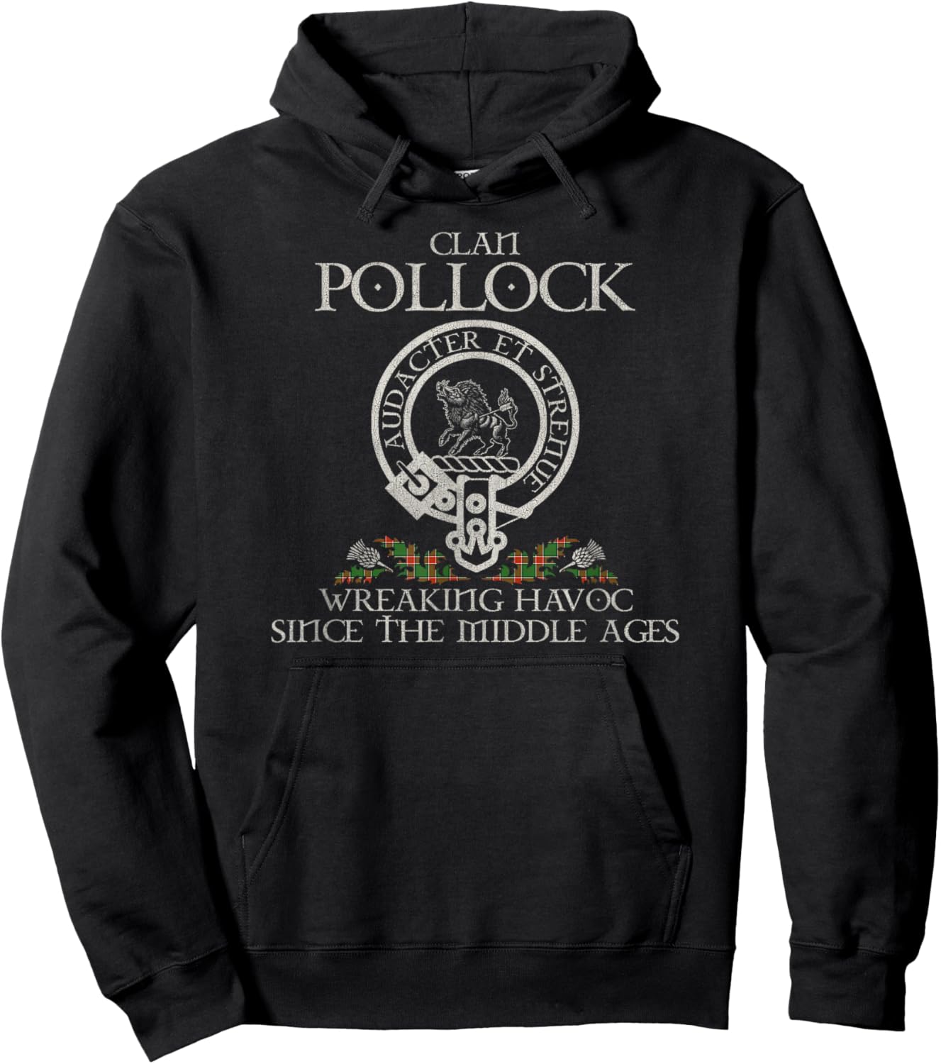 Clan Pollock Crest, Surname, Scottish Heritage Vintage Hoodie - Hoodie | Black