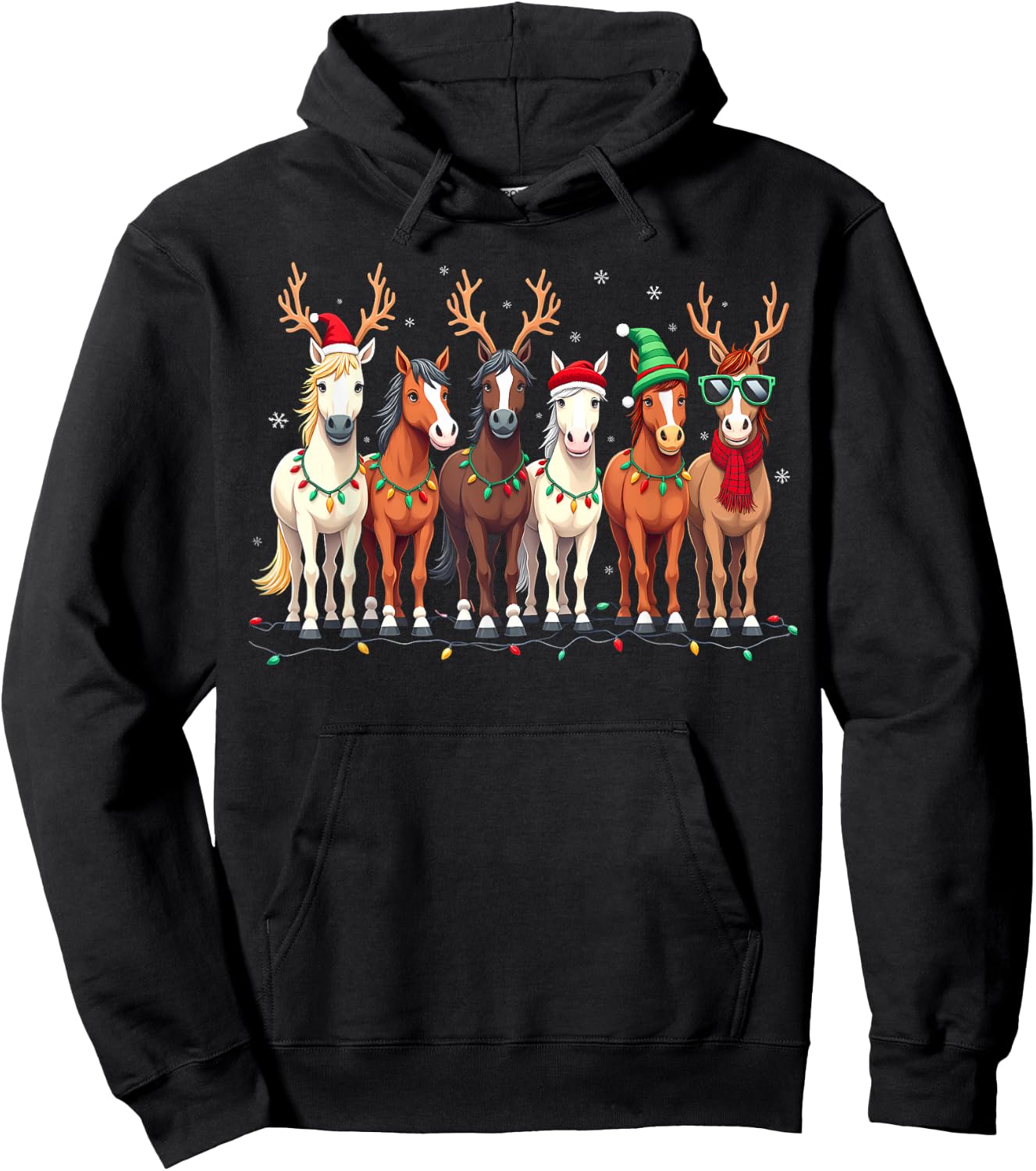 Horse Lover Santa Hat Christmas Xmas Holiday Girls Pajamas Hoodie - Hoodie | Black
