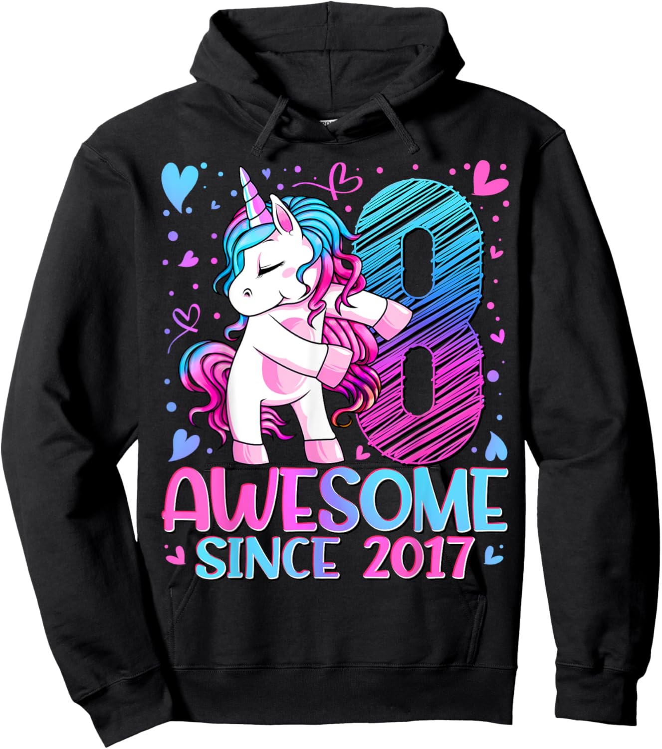 8 Year Old Unicorn Gifts For Girls 8th Birthday Girl Party Hoodie - Hoodie | Black