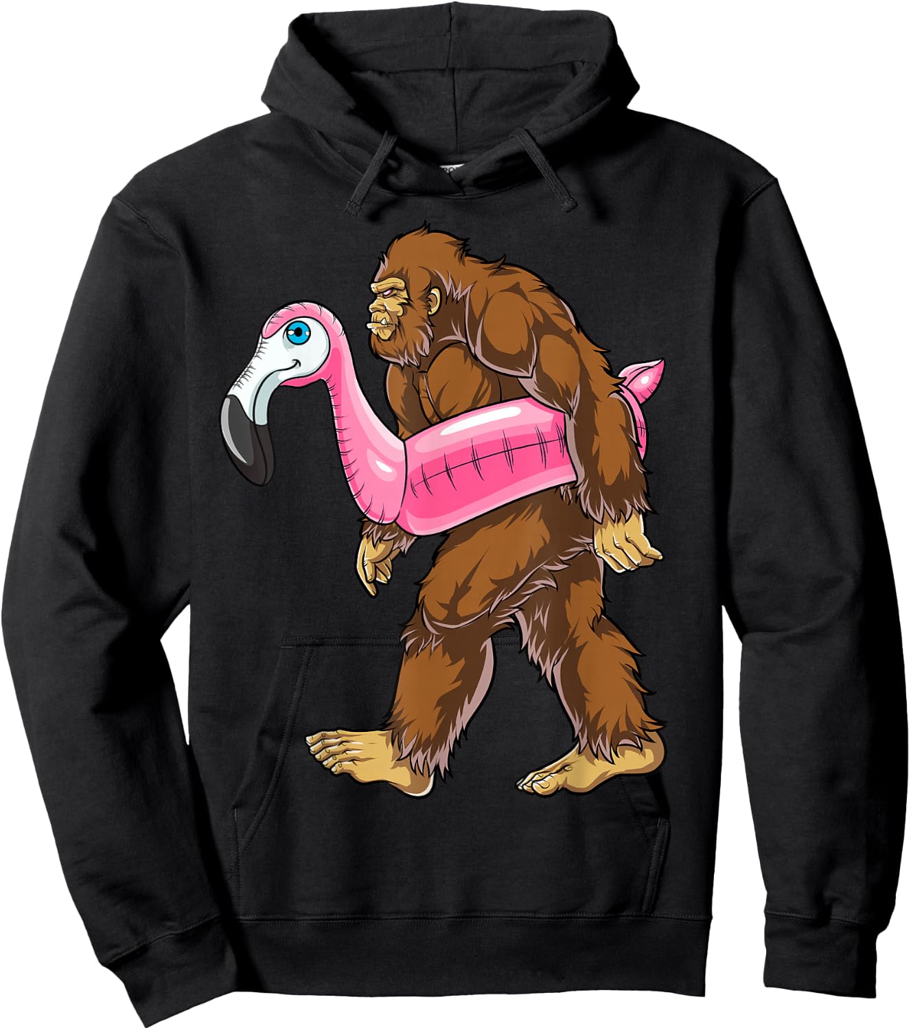 Pool Party Bigfoot Flamingo Men Women Sasquatch Pink Float Small Hoodie - Hoodie | Black
