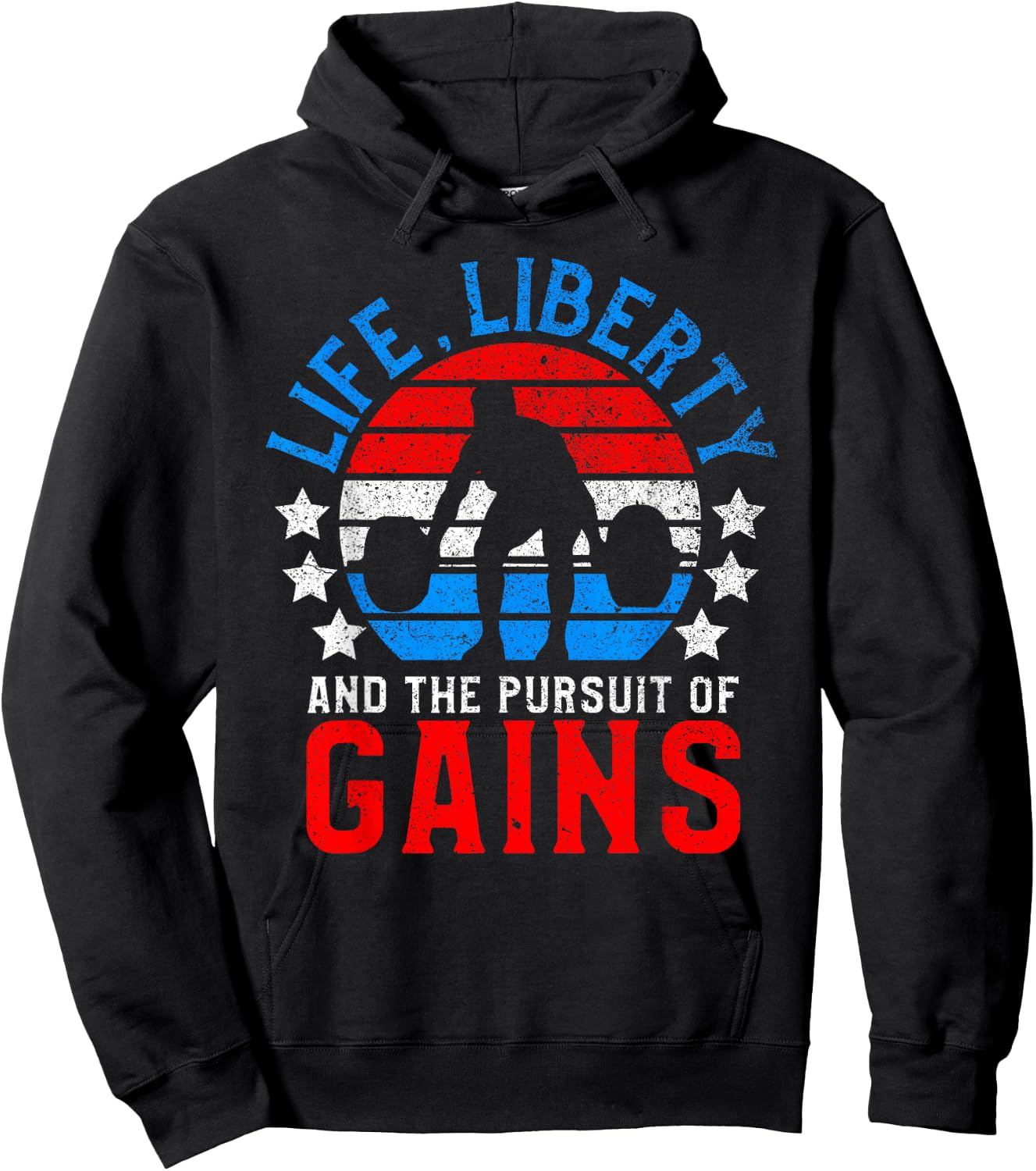 Life Liberty Pursuit of Gains Funny Workout Weight Lifting Hoodie - Hoodie | Black