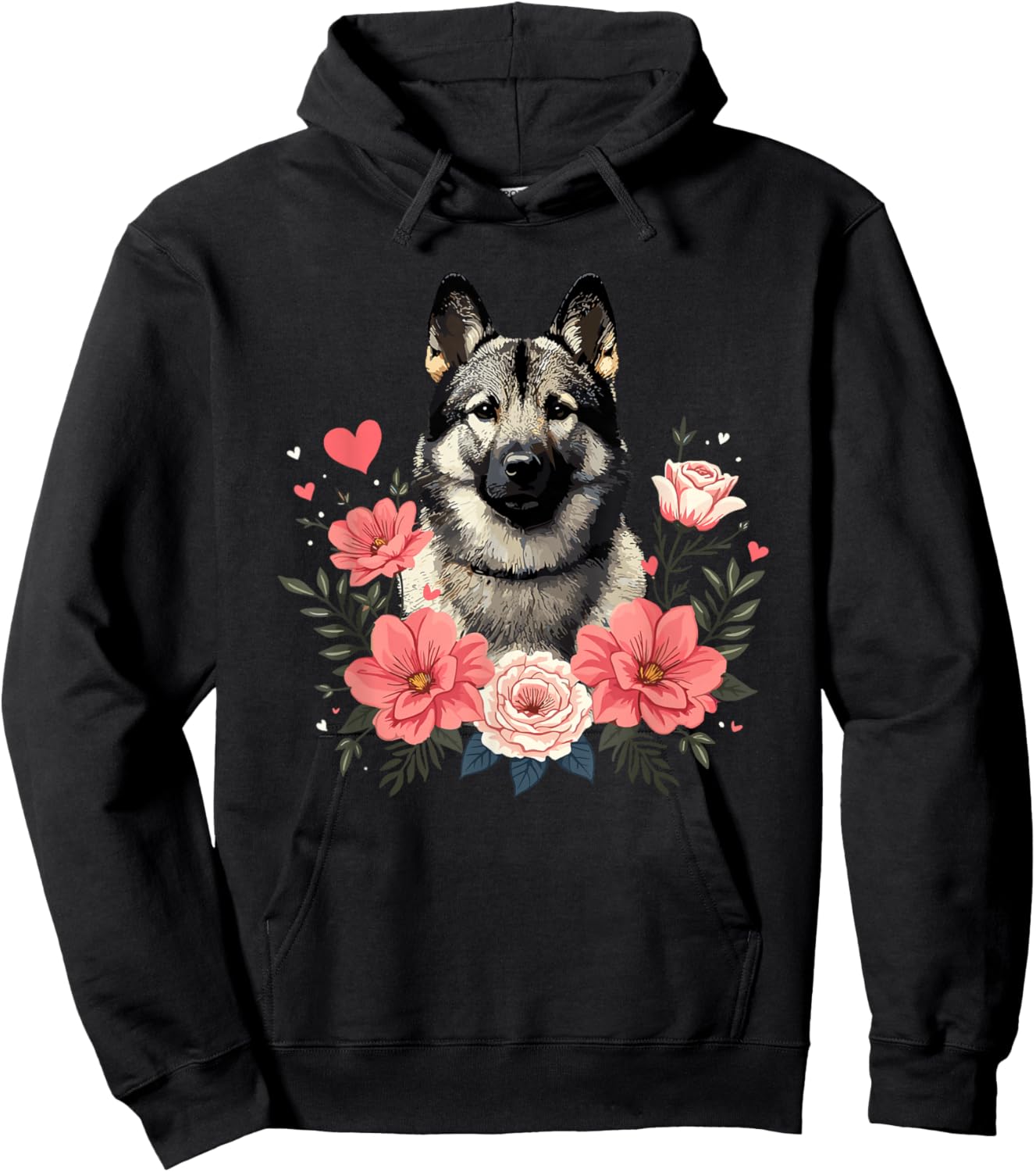 Roses Flowers Norwegian Elkhound Hoodie - Hoodie | Black