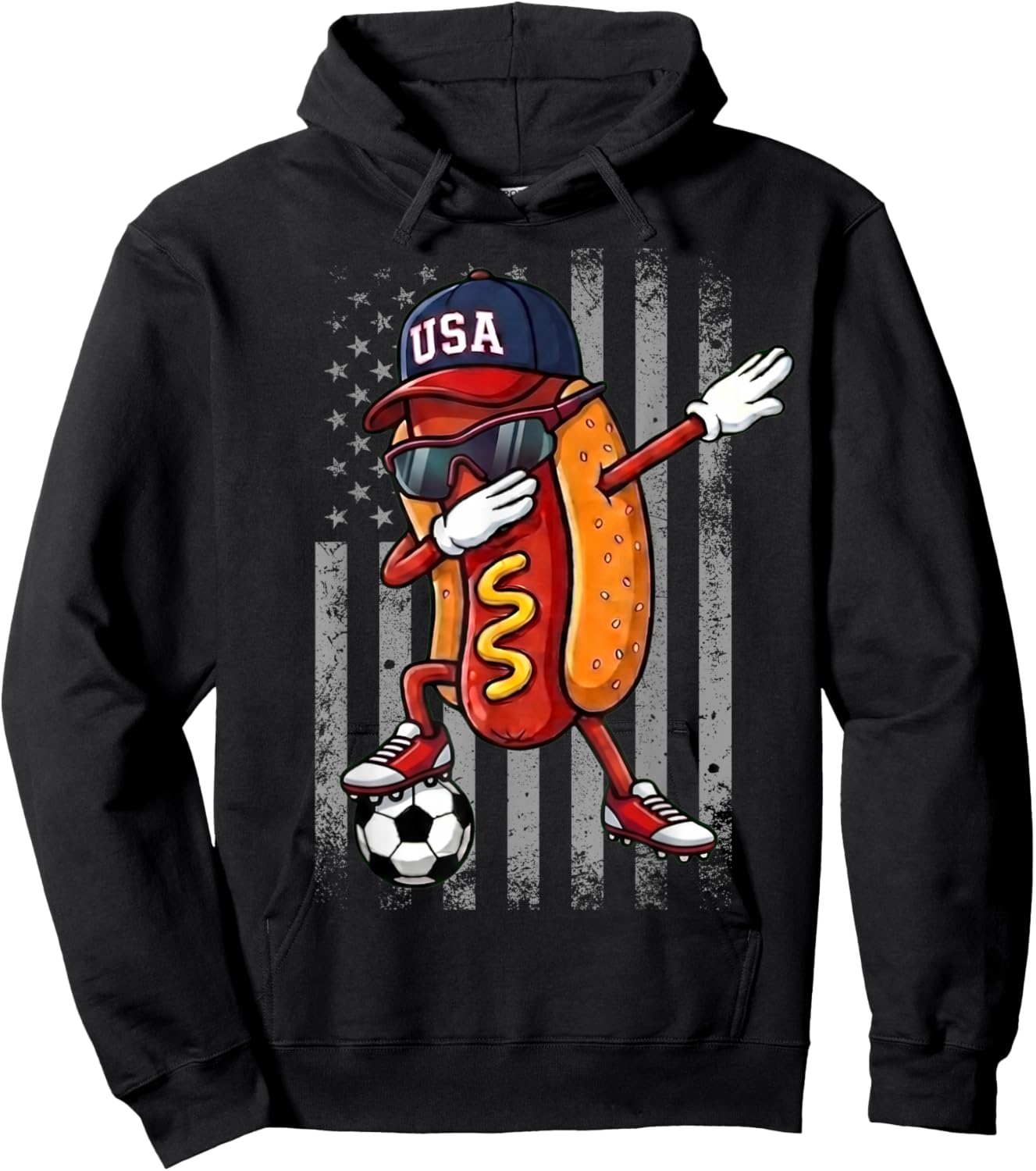 Hot Dog Dabbing Funny Soccer Boys Girls Kids Men & Women Hoodie - Hoodie | Black