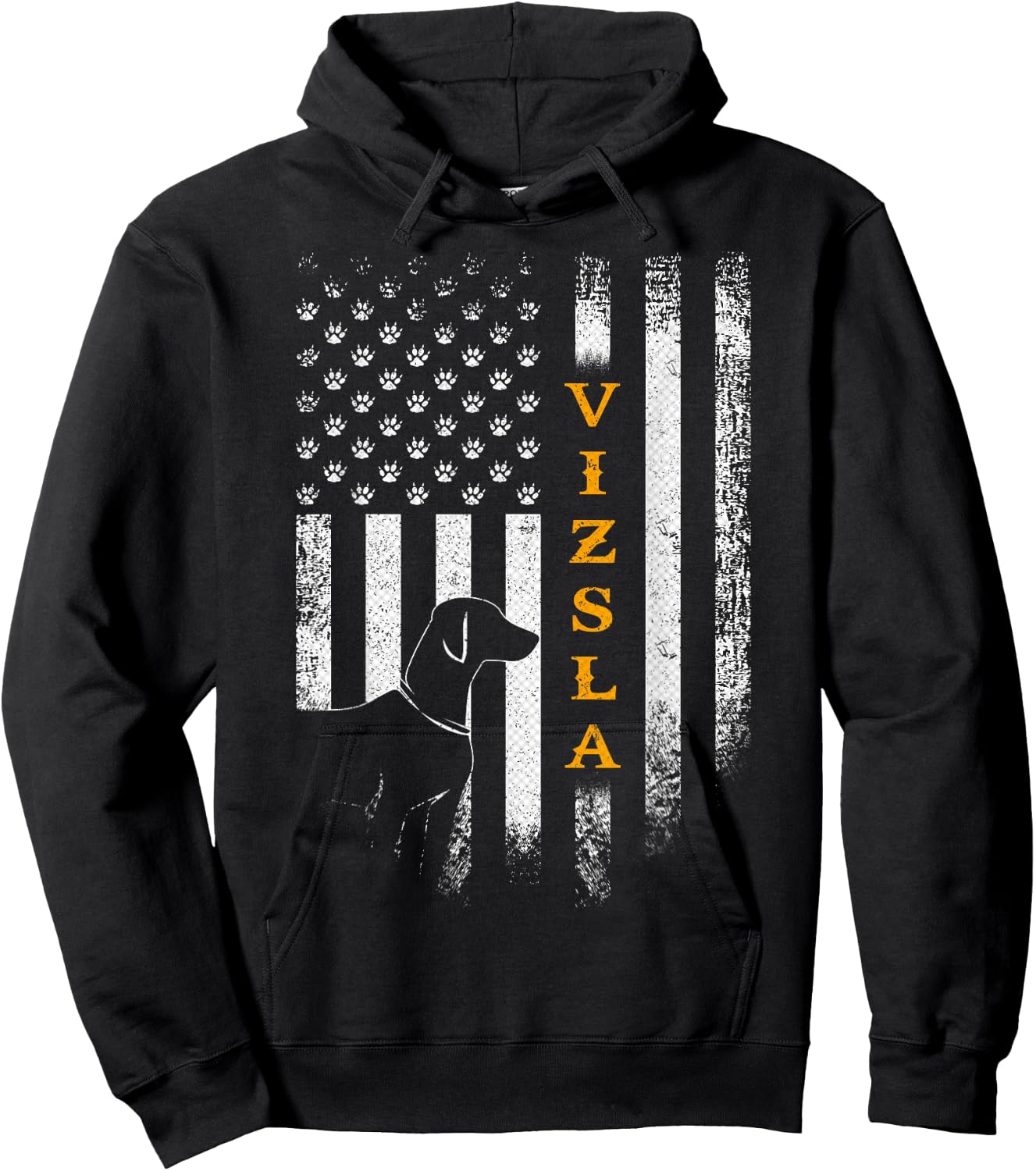 Vintage USA Vizsla Dog Silhouette American Flag Funny Gift Hoodie - Hoodie | Black