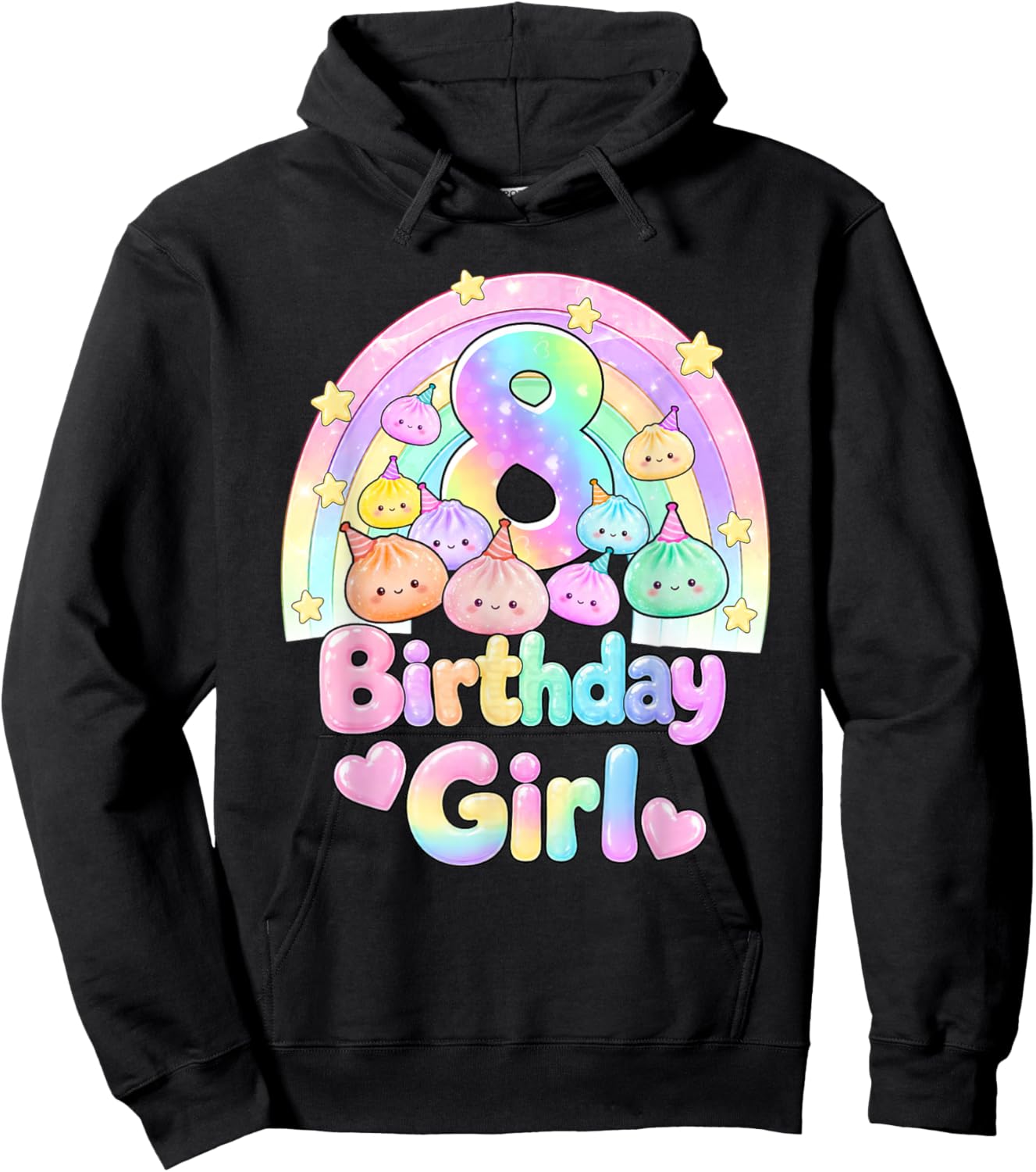 Happy 8th Birthday Girl Kawaii Dumpling Squish 8 Year Old Hoodie - Hoodie | Black