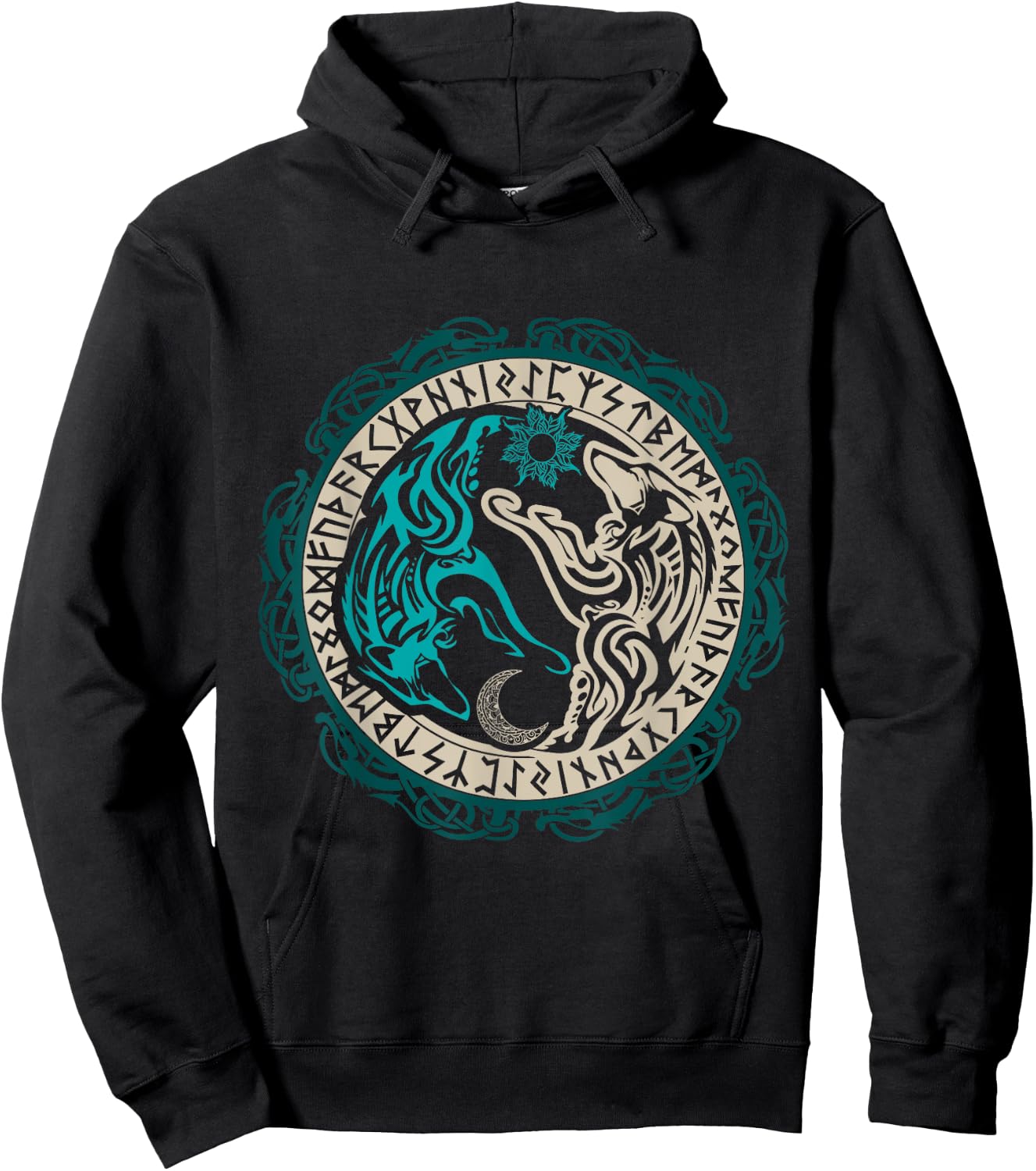 Skoll and Hati Chasing the Moon Viking Hoodie - Hoodie | Black