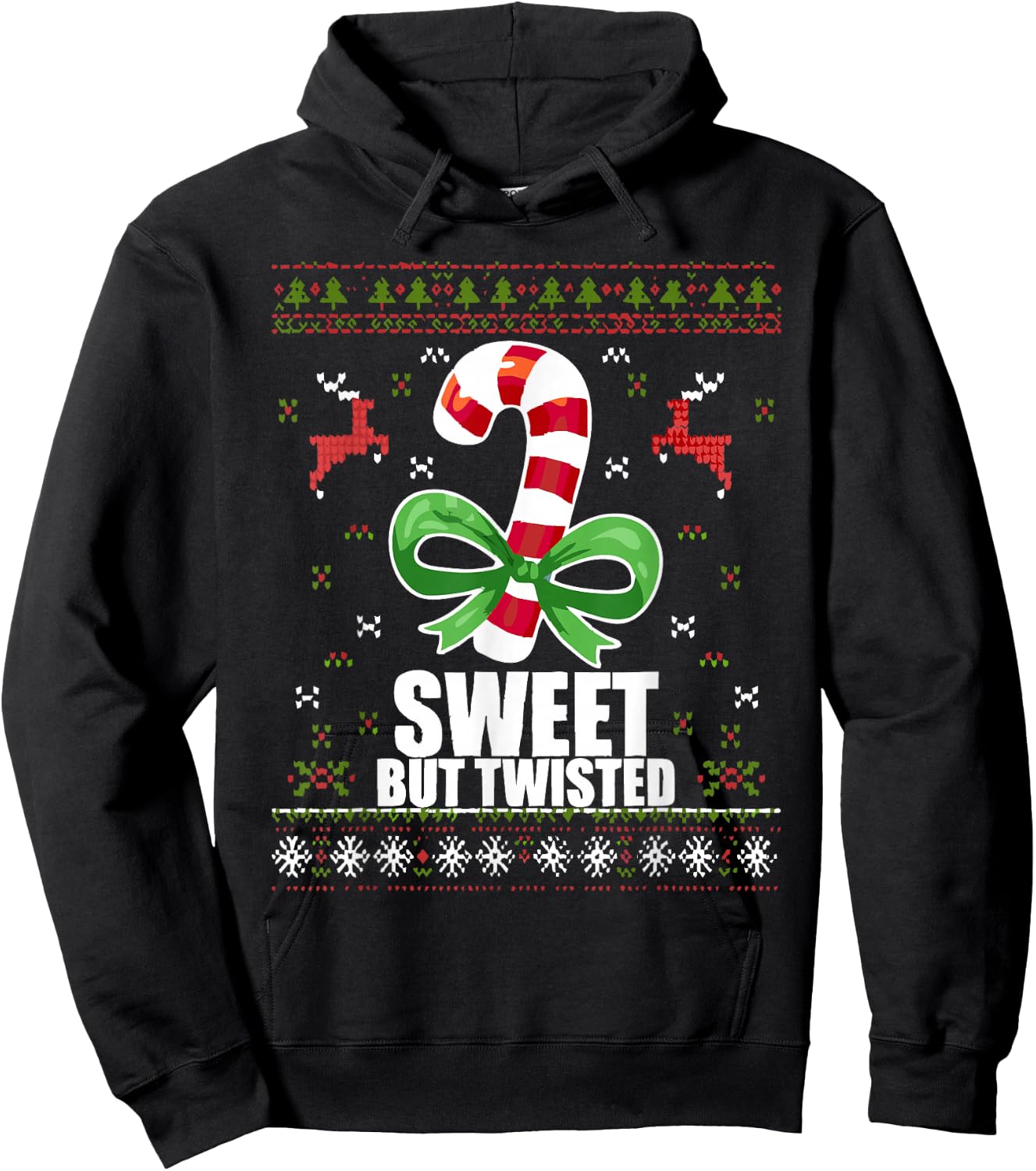 Sweet But Twisted Funny Candy Cane Ugly Christmas Sweater Hoodie - Hoodie | Black