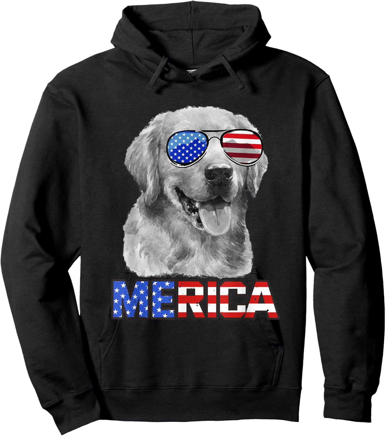 Golden Retriever Dog Merica 4th July Patriotic American Men Hoodie - Hoodie | Black