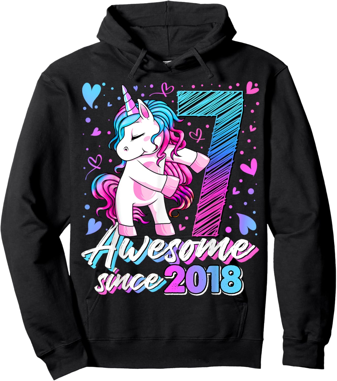 7 Year Old Unicorn Gifts For Girls 7th Birthday Girl Party Hoodie - Hoodie | Black