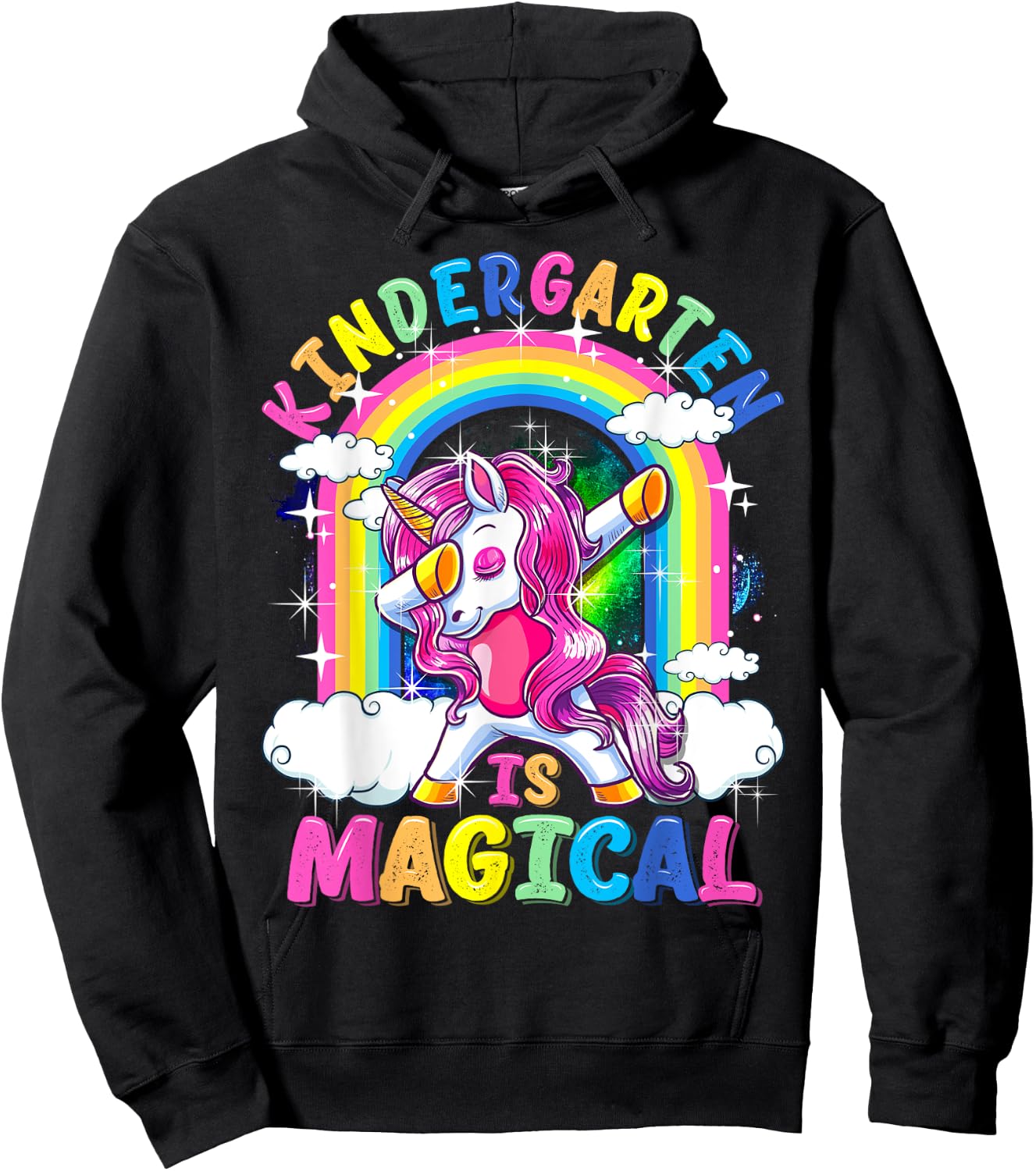 Kindergarten Is Magical Dabbing Unicorn Back To School Girls Hoodie - Hoodie | Black