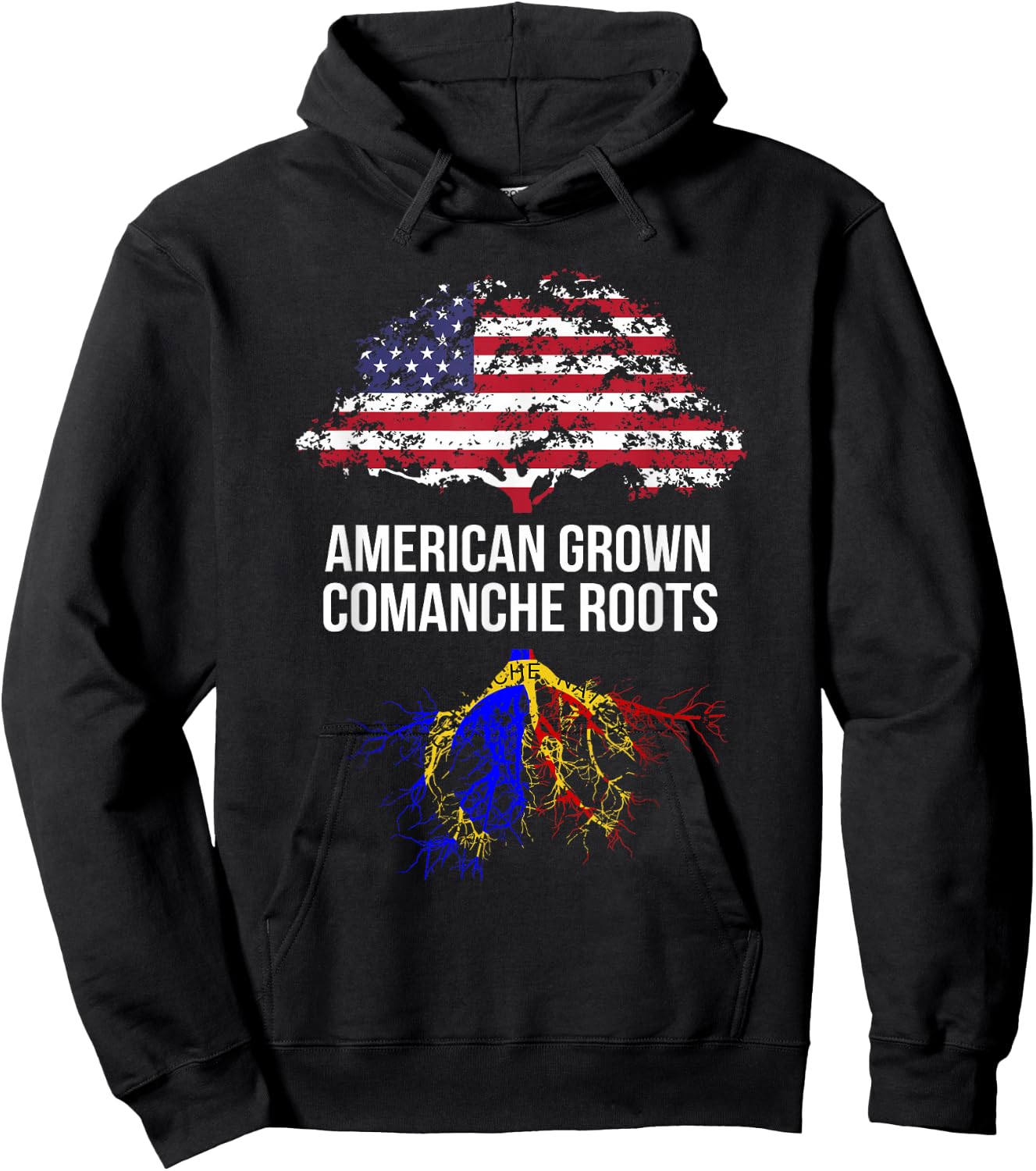 American Grown with Comanche Roots Shirt - Comanche Hoodie - Hoodie | Black