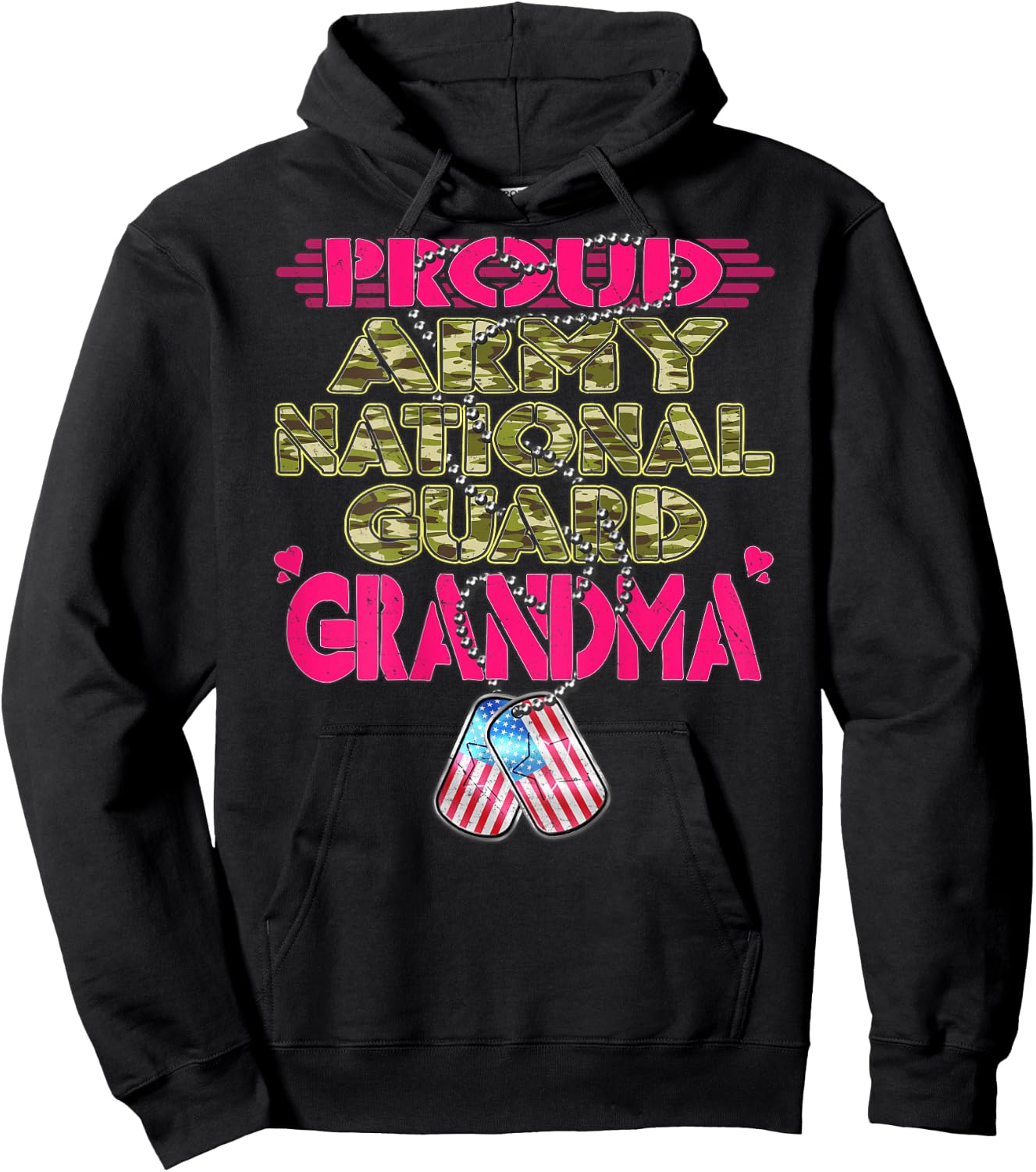 Proud Army National Guard Grandma Dog Tag US Military Family Men Women Hoodie - Hoodie | Black