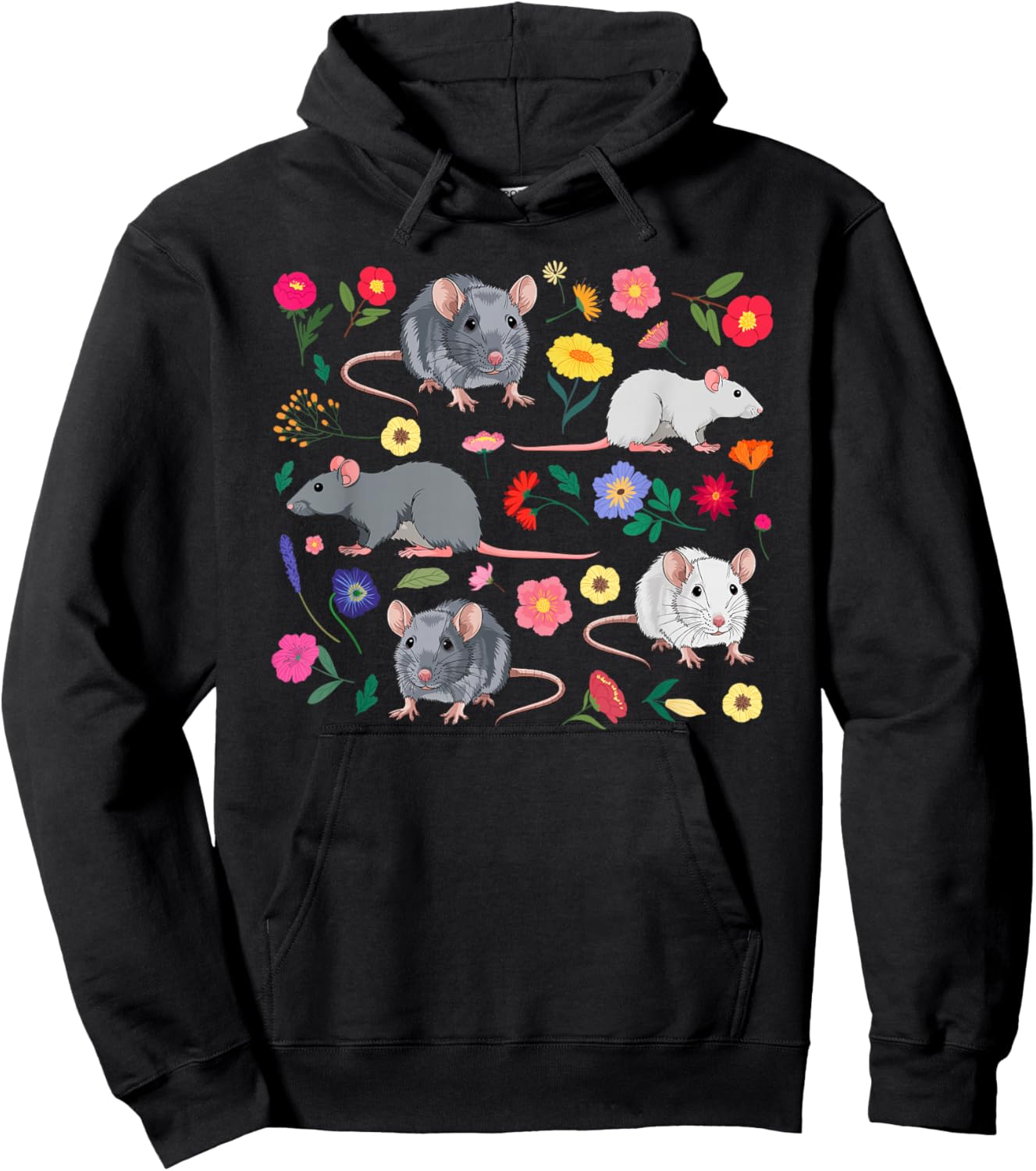 Rats Flowers Rat Owner Rat Lover Rat Mom Rat Dad Hoodie - Hoodie | Black