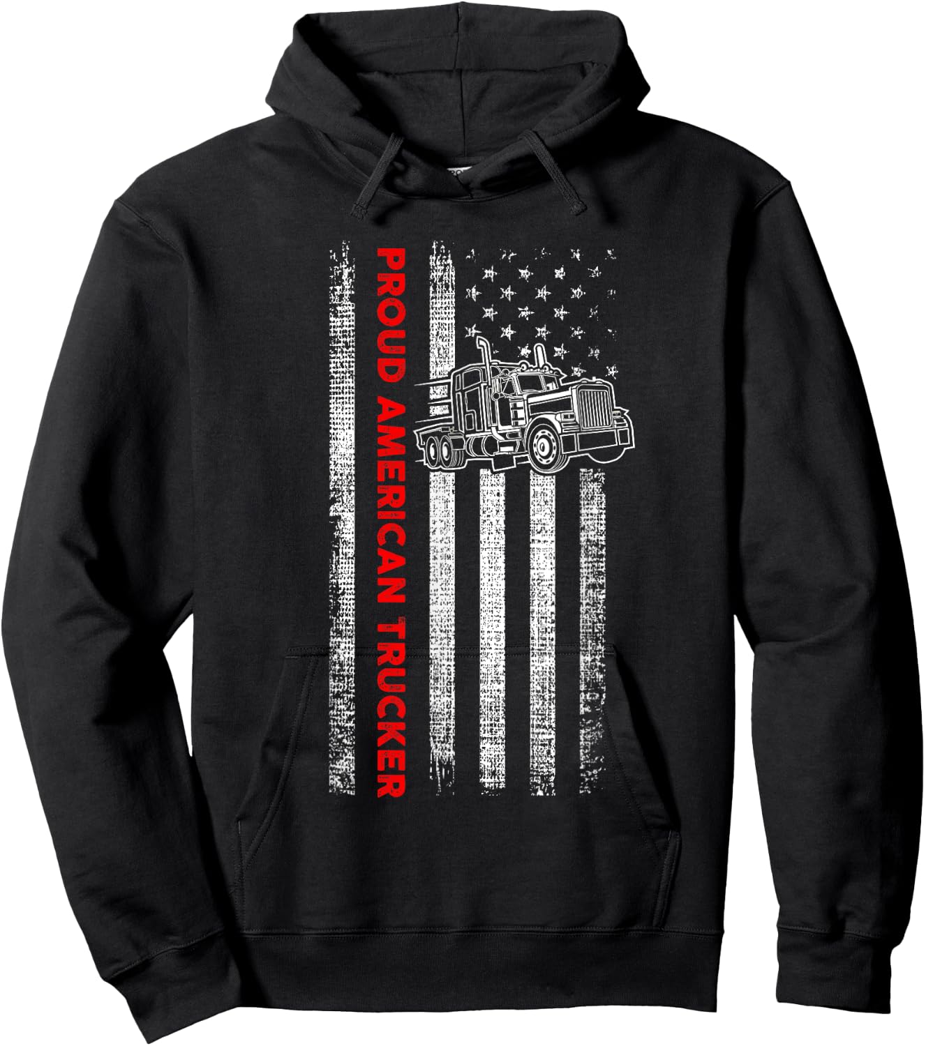 Proud American Trucker - Patriotic Driver - American Flag Hoodie - Hoodie | Black