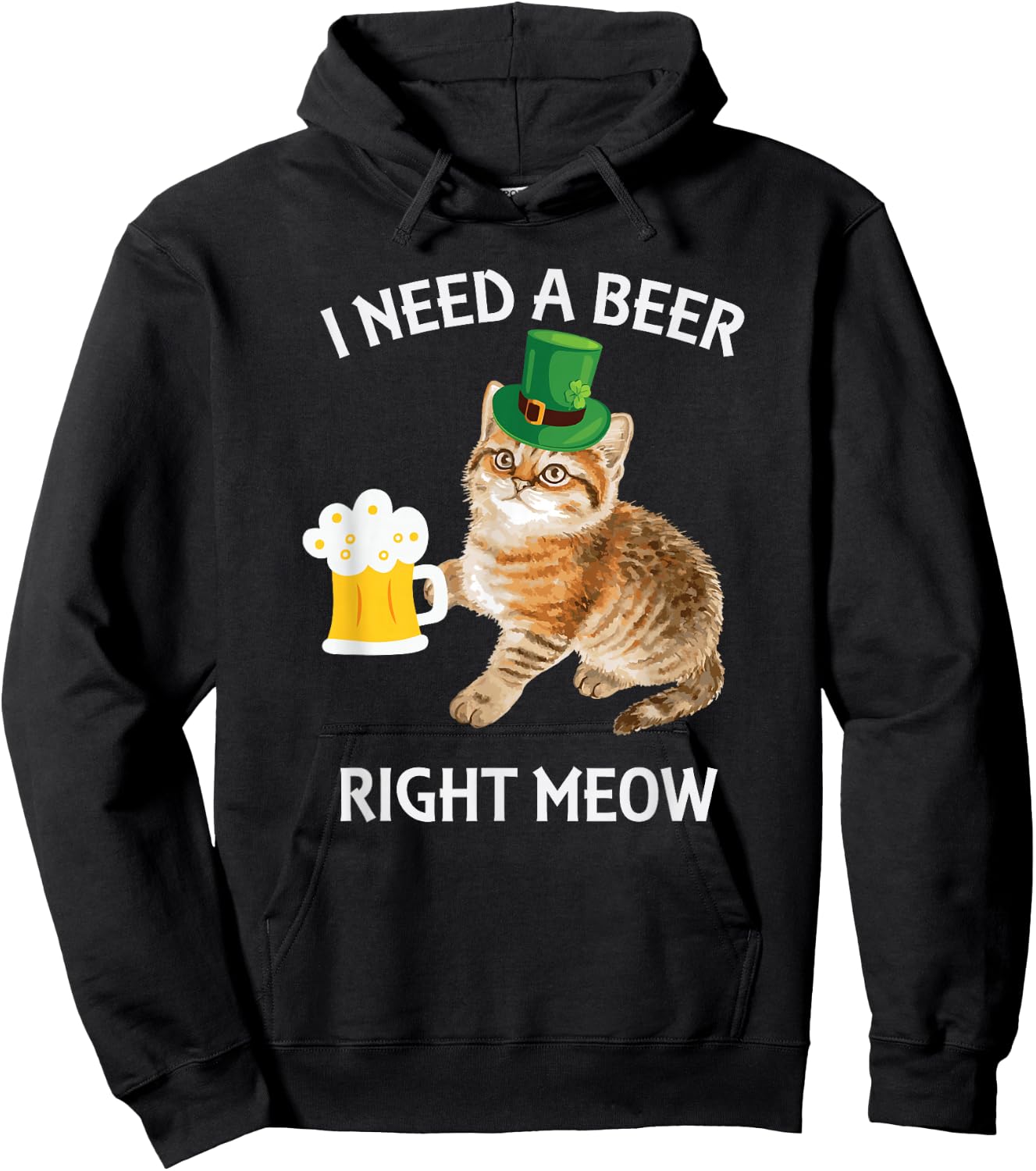 Funny Irish Beer Cat St Patricks Day Drinking with Hat Hoodie - Hoodie | Black