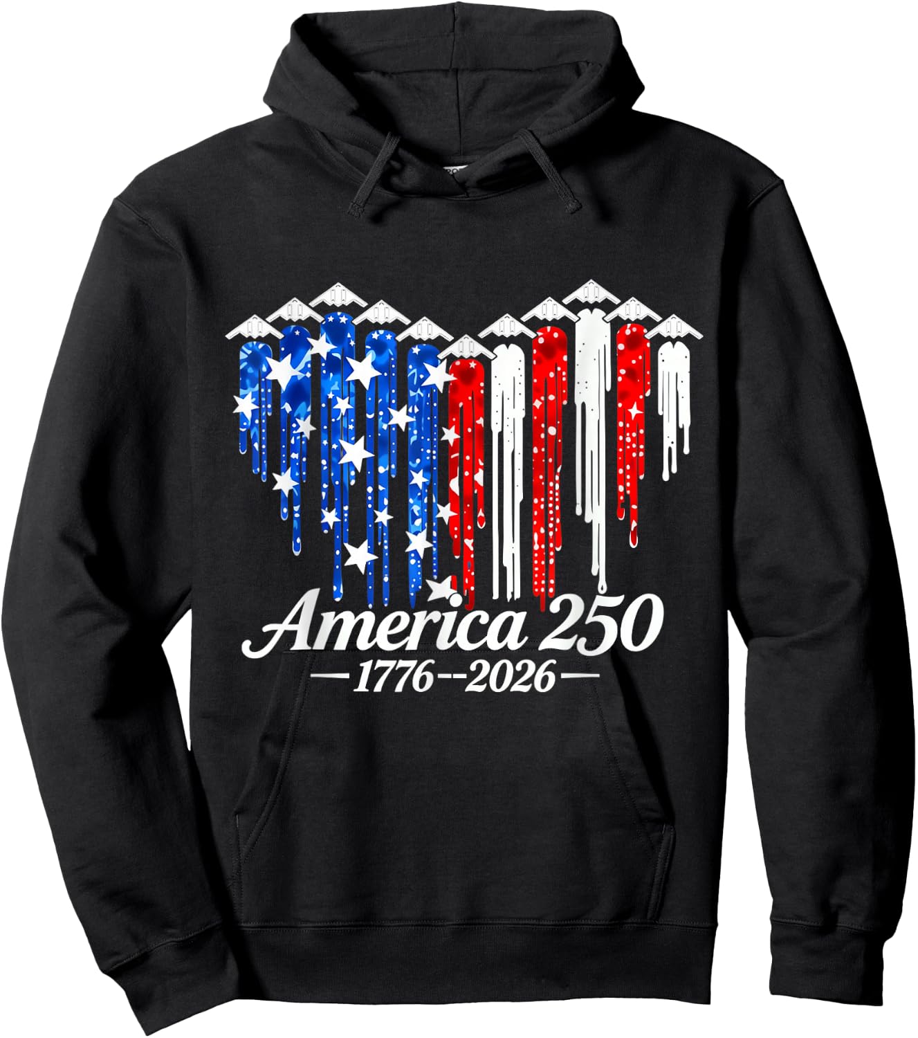 250 Years 1776 2026 B2 Jets Heart Flag Birthday 4th of July Hoodie - Hoodie | Black
