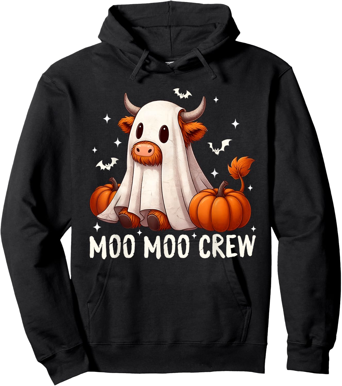 Moo Moo Crew Funny Halloween Cow Ghost Pumpkins Farmer Hoodie - Hoodie | Black