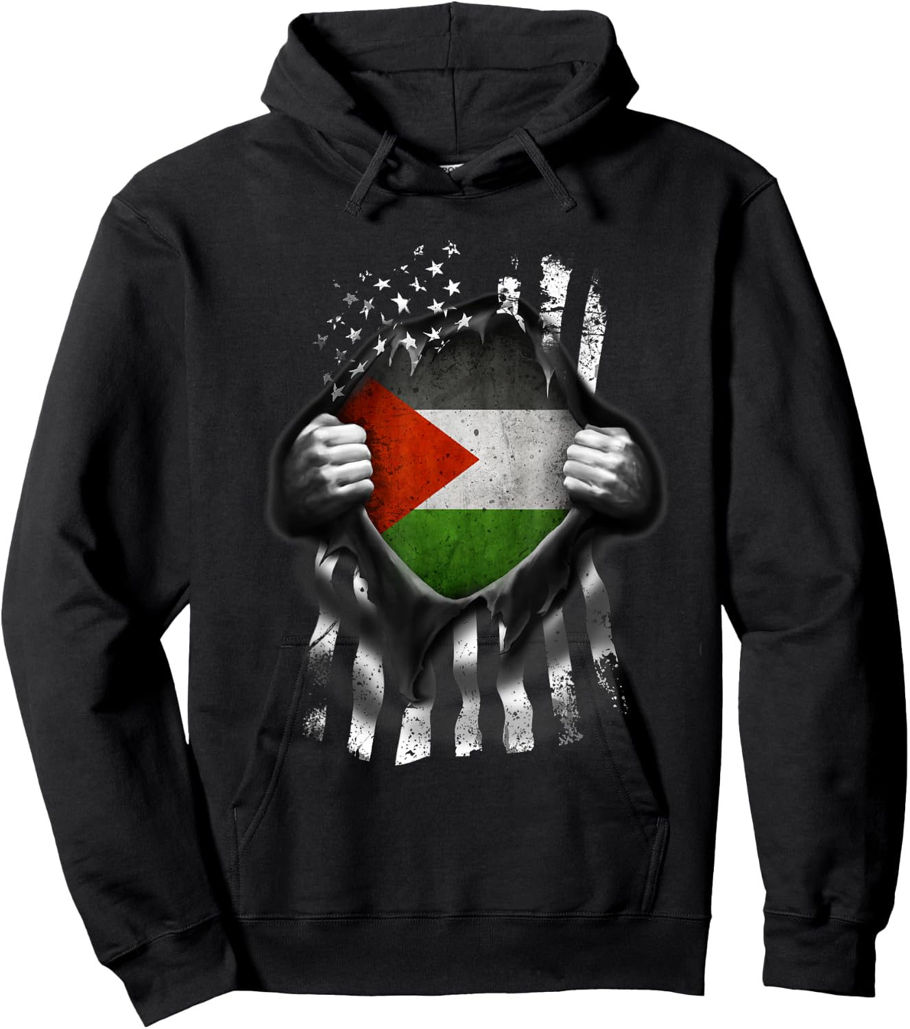 Palestinian American Flag T Shirt. Palestine National Flag Hoodie - Hoodie | Black