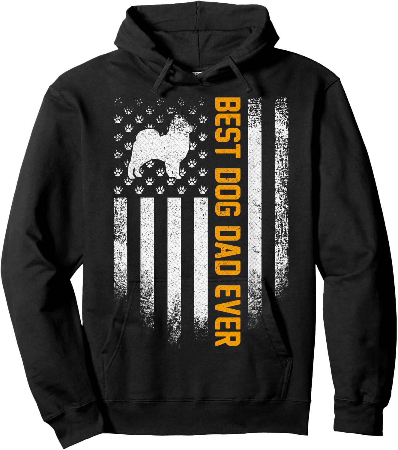 Vintage USA Best Pomeranian Dog Dad Ever American Flag Gift Men Hoodie - Hoodie | Black