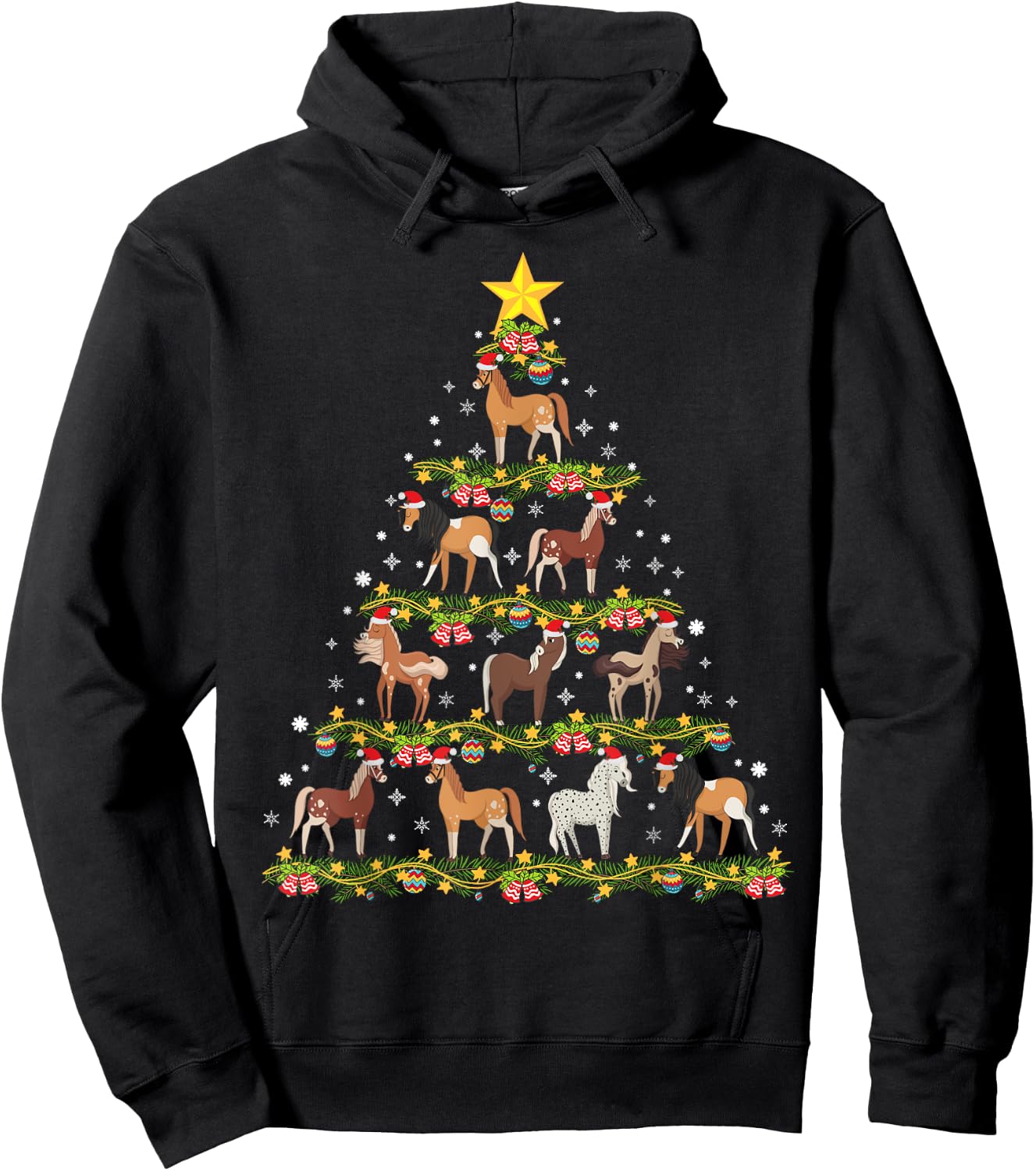 Horses Christmas Tree Horse Xmas Ornaments Hoodie - Hoodie | Black