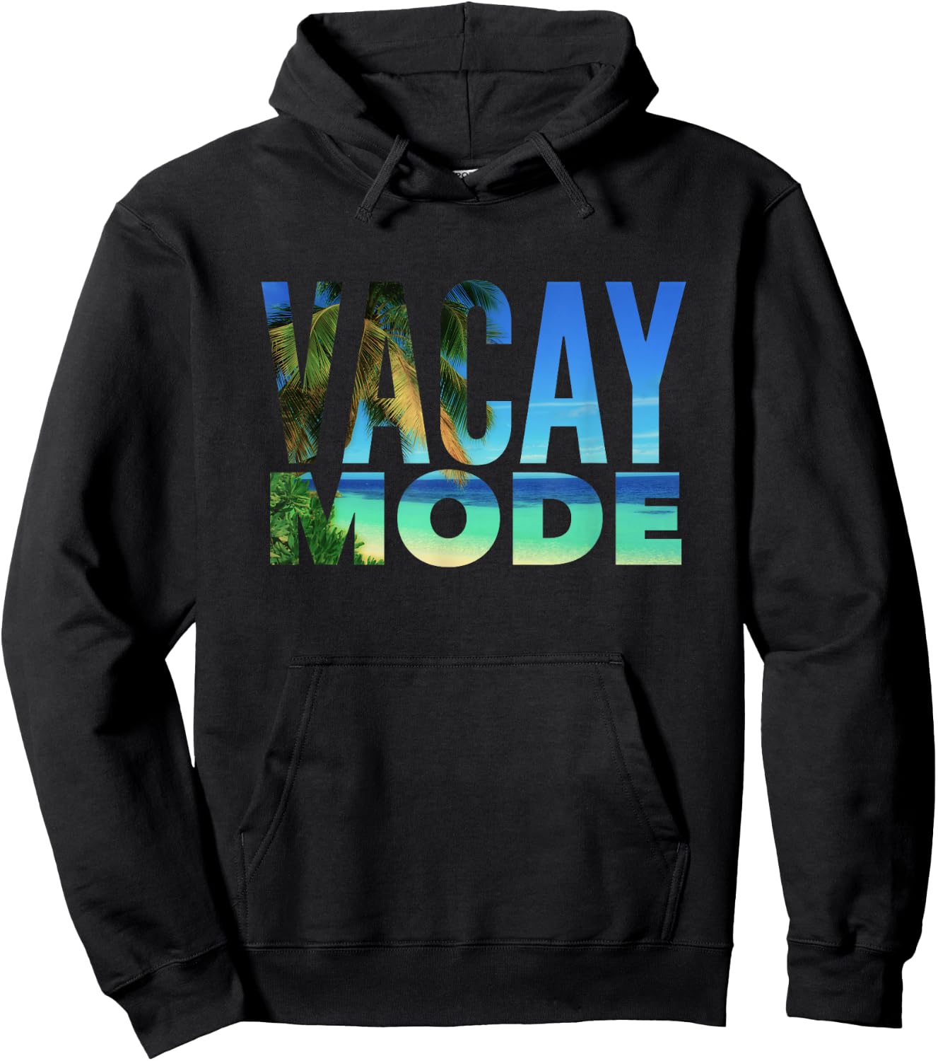 Vacay Mode Summer Vacation Tropical Beach Palm Trees & Ocean Hoodie - Hoodie | Black