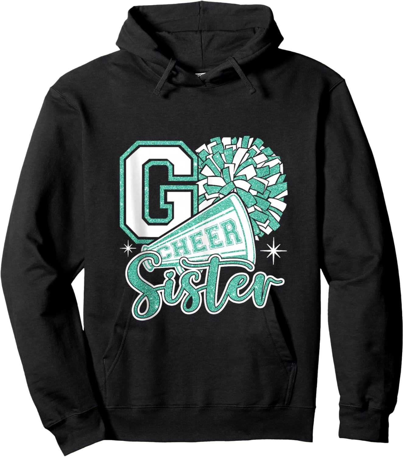GO Cheer Sister Sport Cheerleader Cheerleading Teal Blue Hoodie - Hoodie | Black