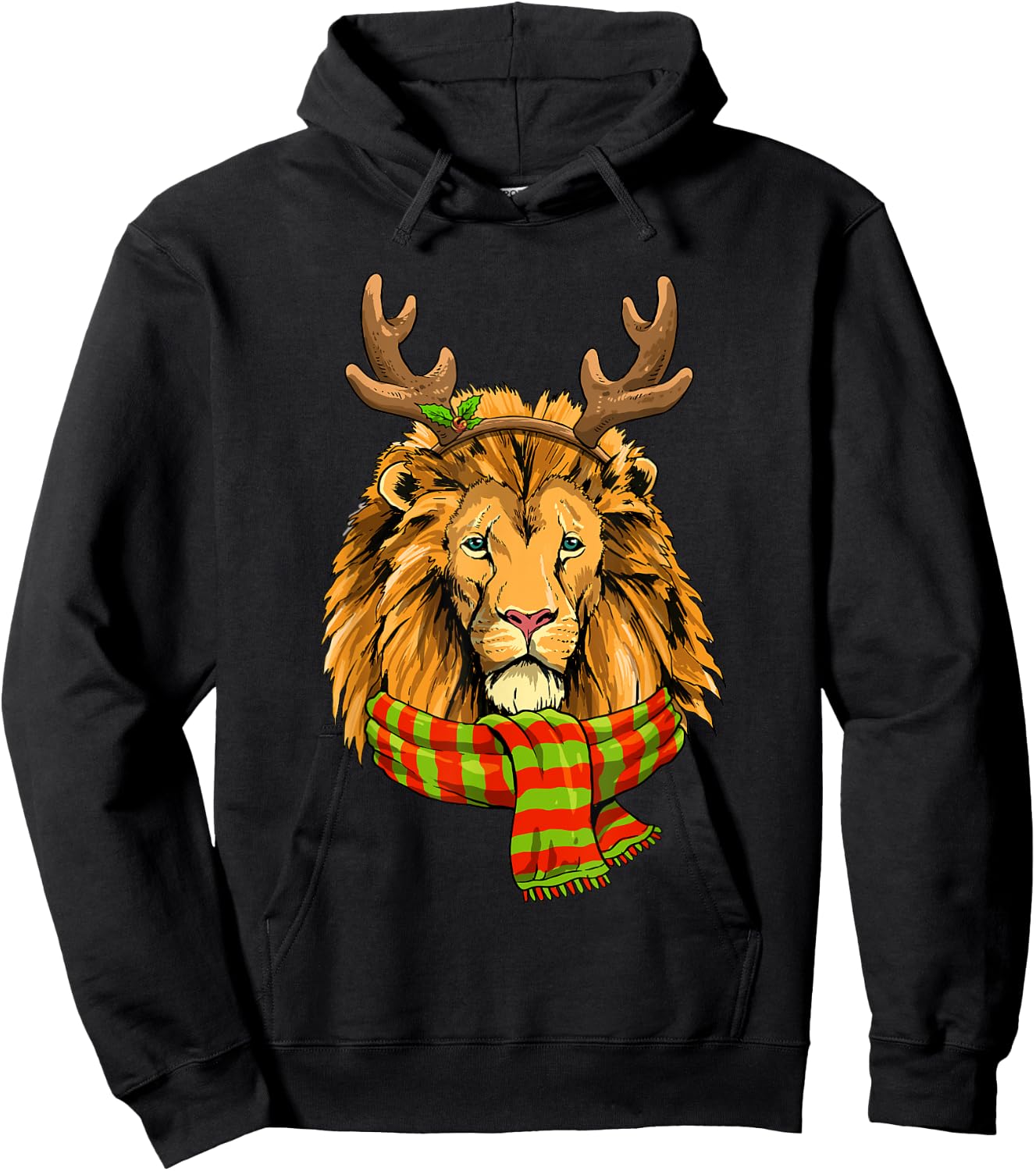 Christmas Lion Head Reindeer Xmas Wildlife Animal Face Hoodie - Hoodie | Black