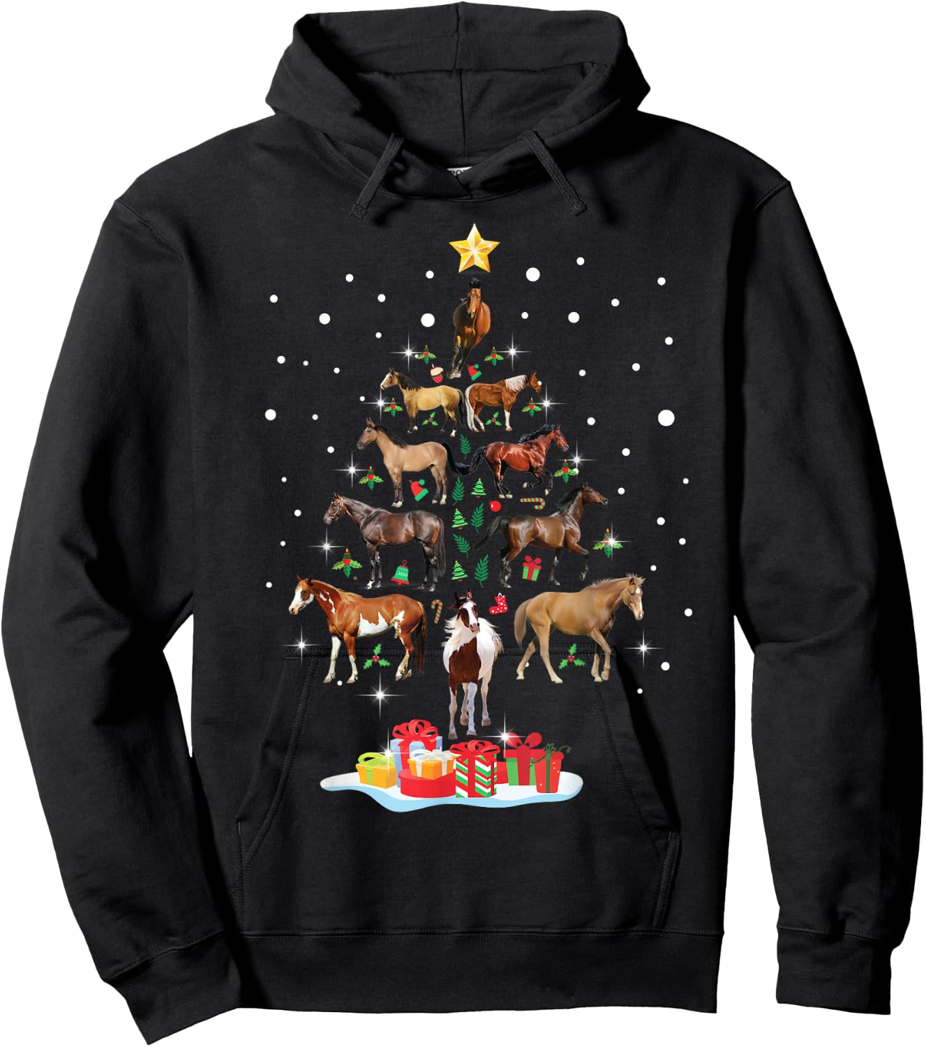 Horse Tree Christmas Horses Xmas Gifts Girls Hoodie - Hoodie | Black