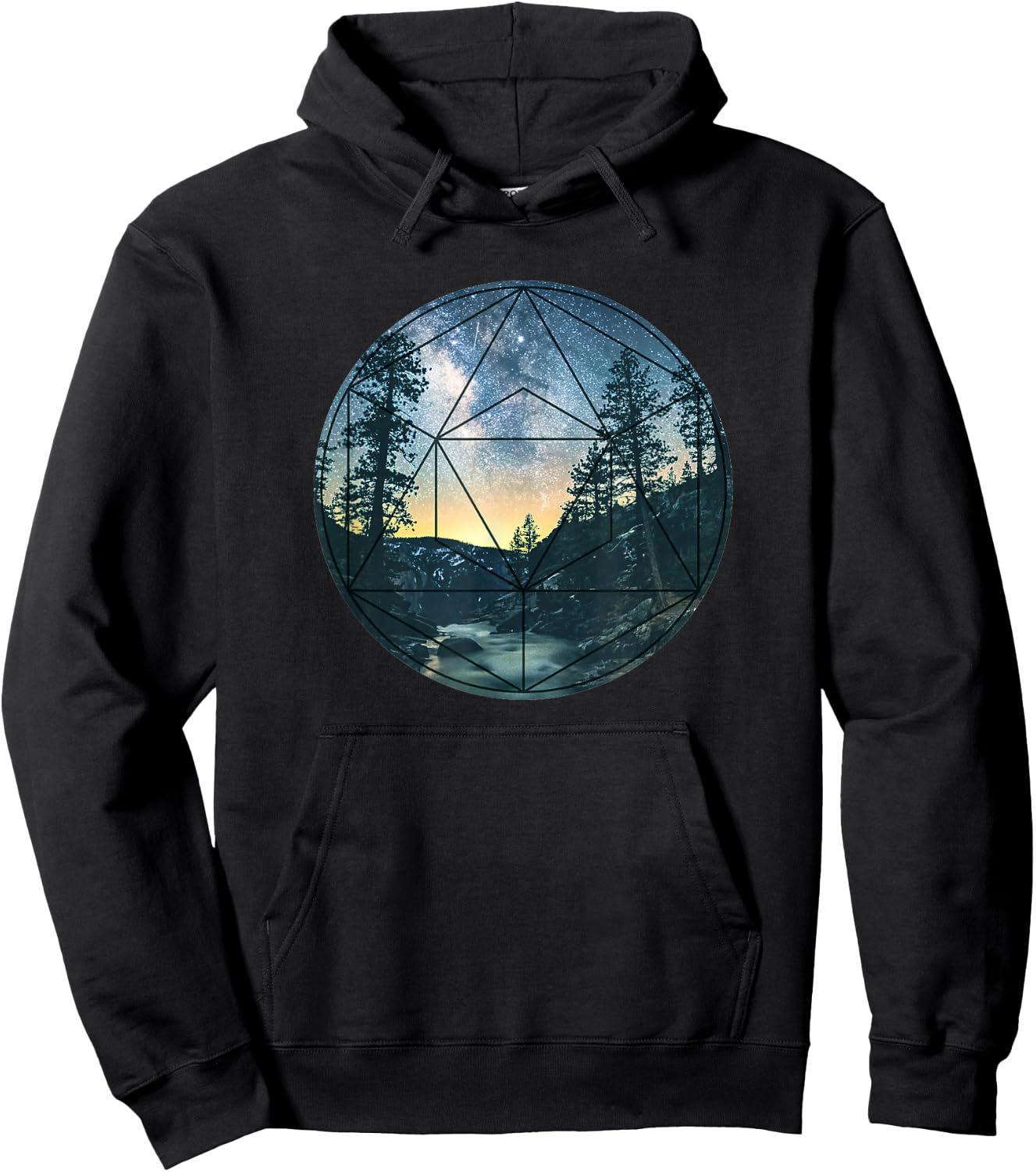 Sacred Geometry Meets Nature Outdoor Mountains & Galaxy Hoodie - Hoodie | Black