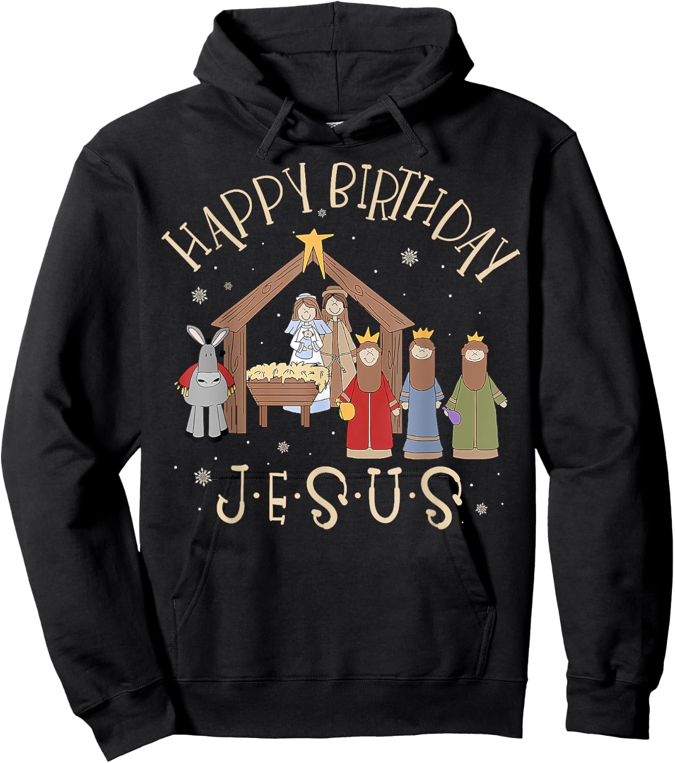 Merry Christmas -Christian Family Group Children Nativity Happy Birthday Jesus Christmas Nativity Christian Black Small Short Sleeve Cotton Blend Hoodie - Hoodie | Black