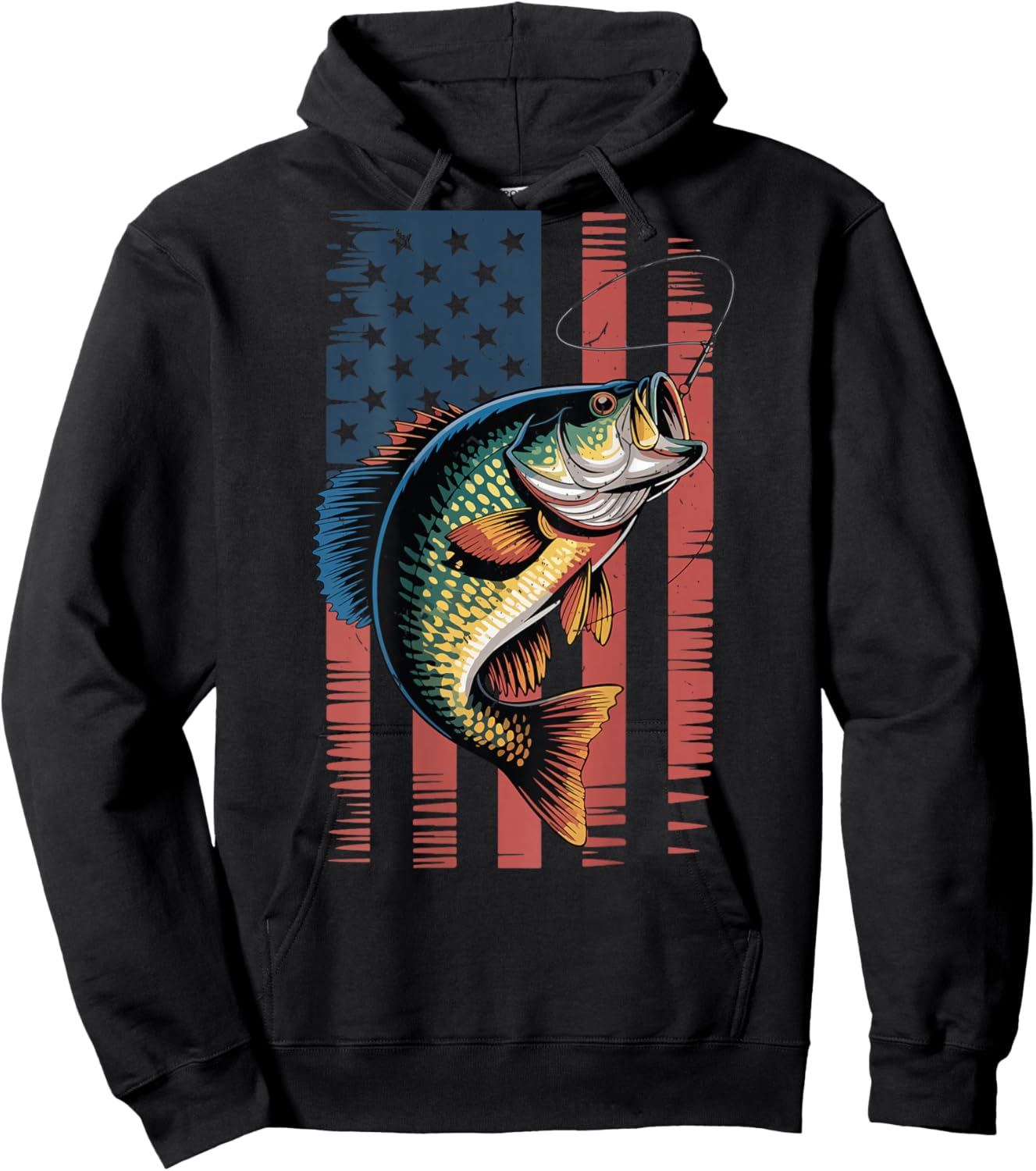 Youth Crappie Fishing American Flag Patriotic Fishing Boys Hoodie - Hoodie | Black