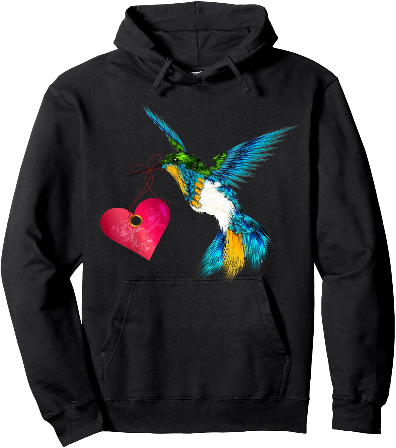 Cute Hummingbird With Heart Bird Lover Design Art Gift Hoodie - Hoodie | Black