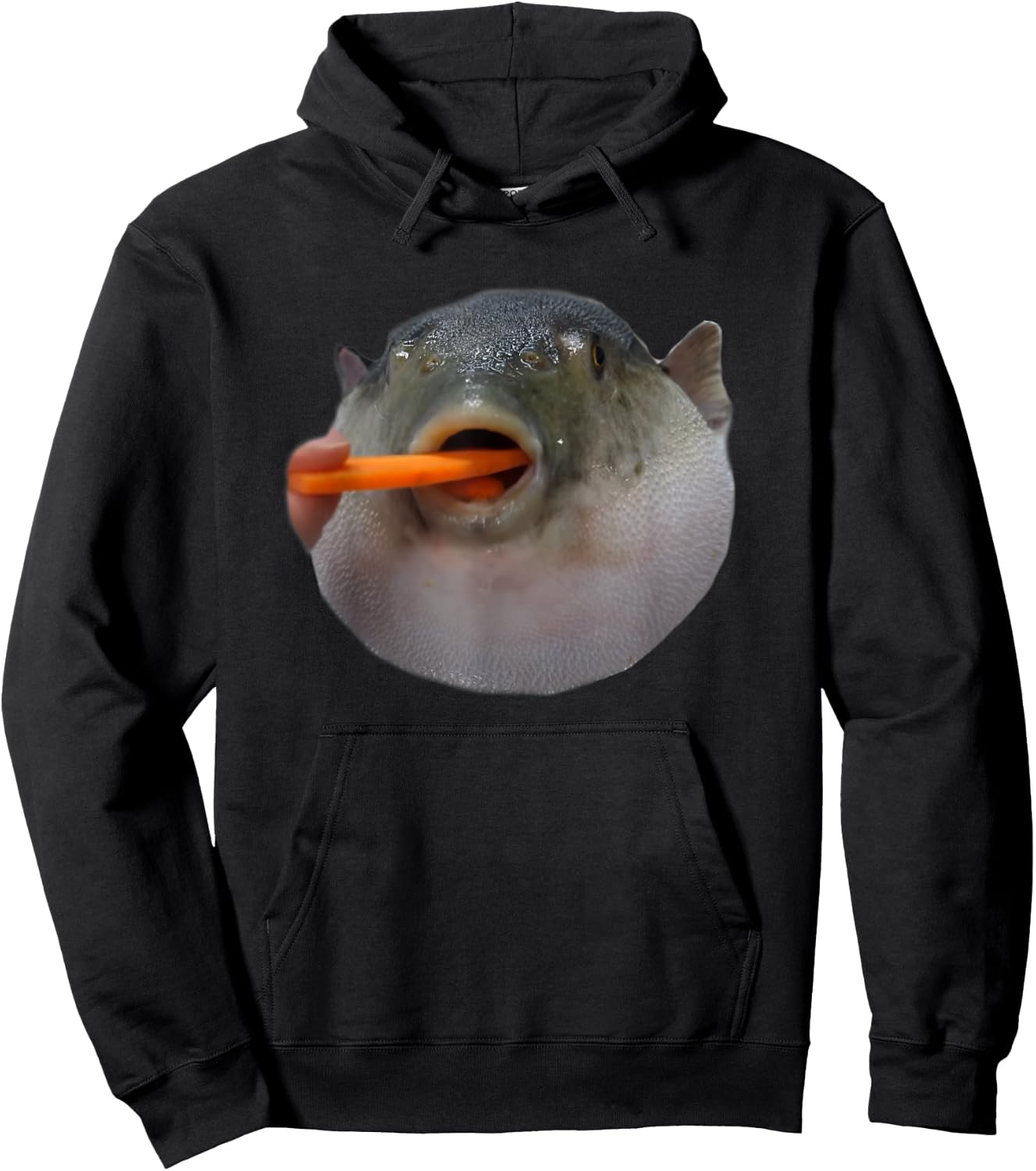 Pufferfish Eating a Carrot Meme Funny Blowfish Dank Memes Hoodie - Hoodie | Black