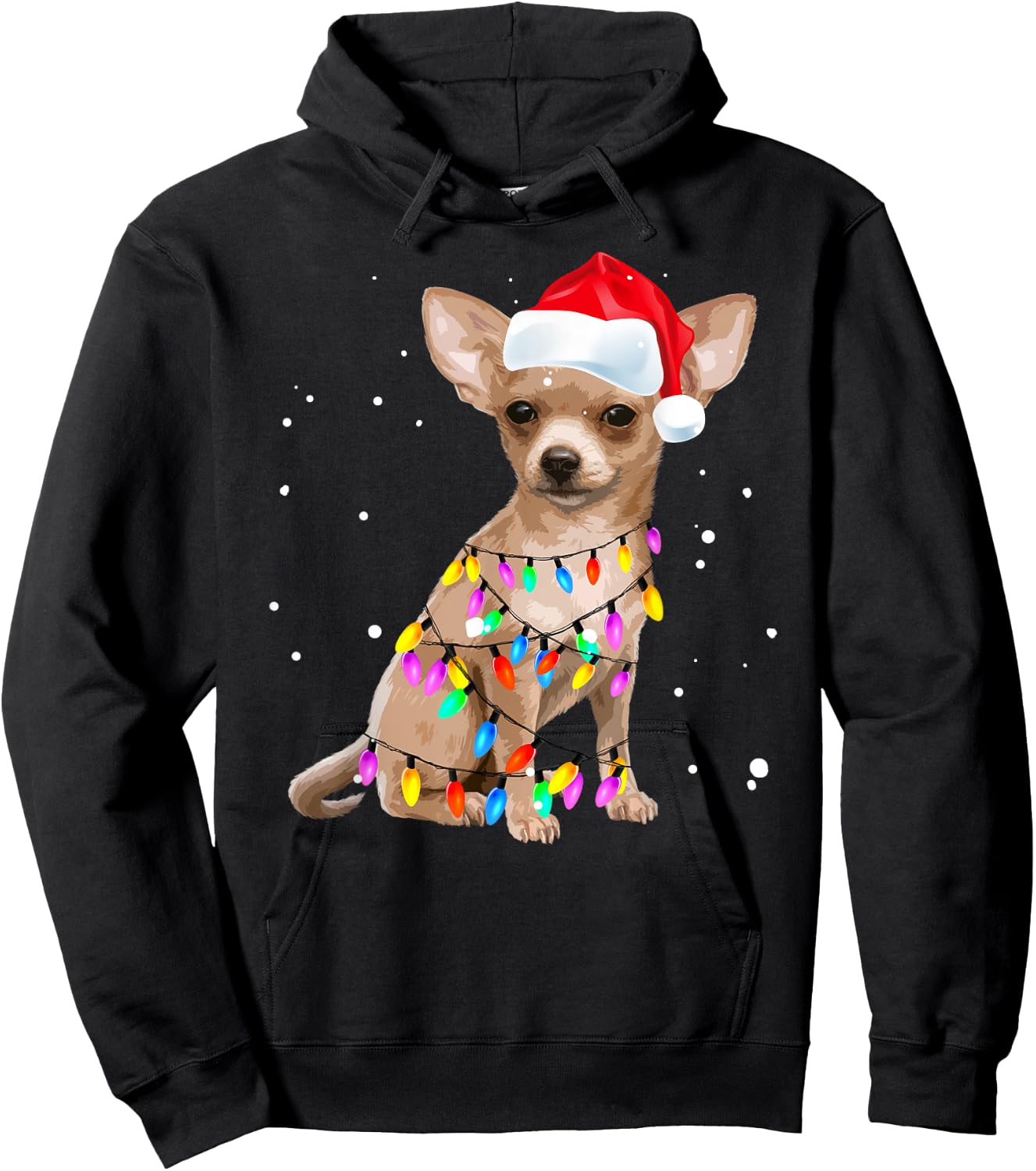 Christmas Lights Chihuahua with Santa Hat Pajamas Shirt Hoodie - Hoodie | Black