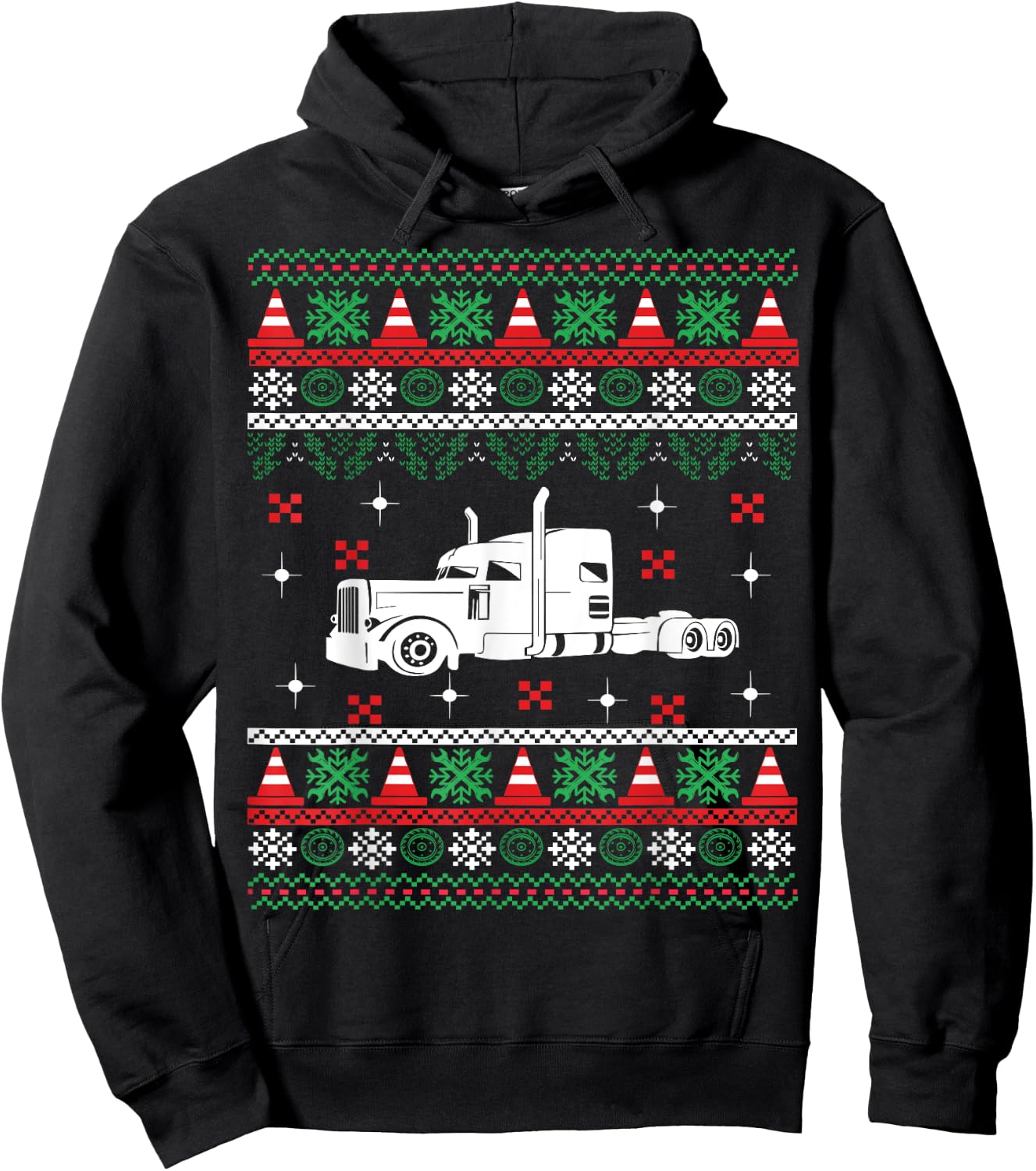 Truck Driver Christmas Ugly Sweater Trucker Hoodie - Hoodie | Black