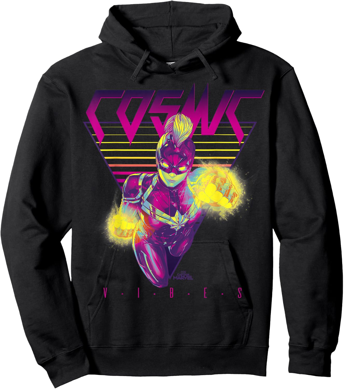 Captain Marvel Cosmic Vibes Retro Triangle Graphic Hoodie - Hoodie | Black
