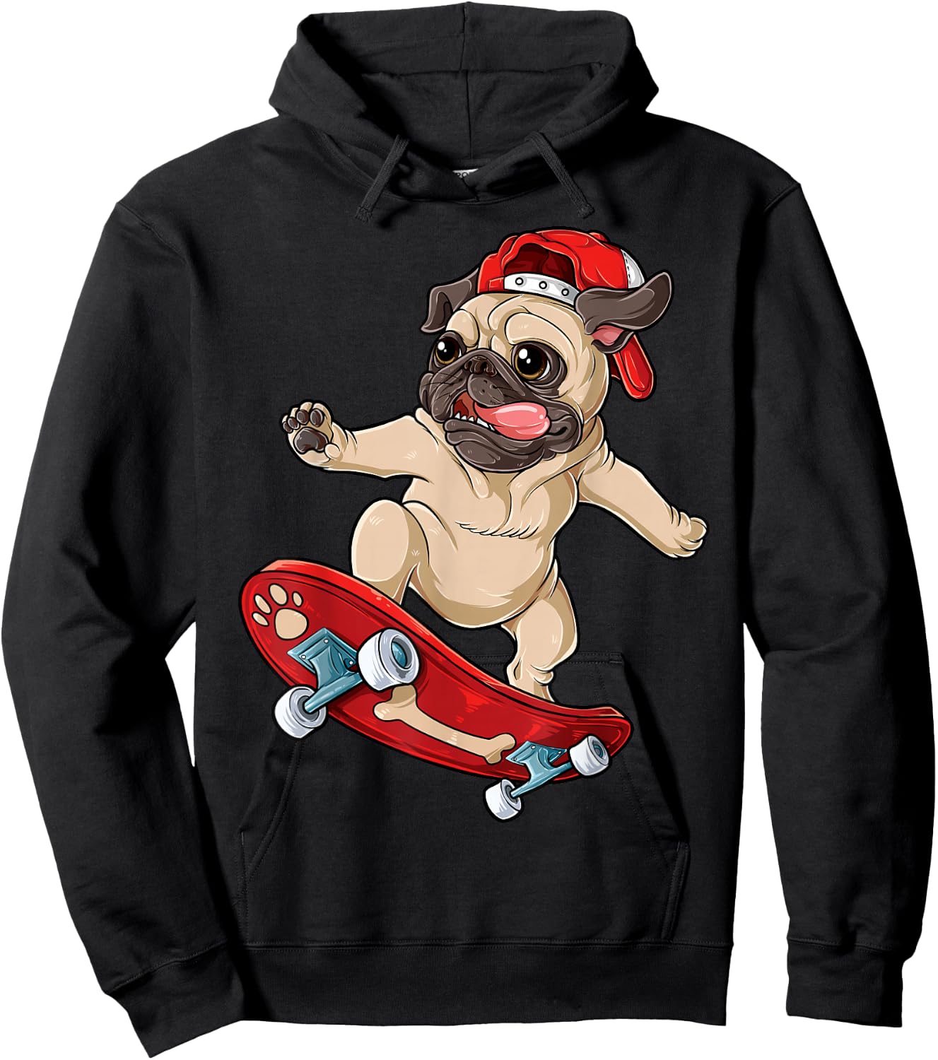 Pug Skateboard T shirt Dog Puppy Funny Skater Skateboarding Women Girls Kids Hoodie - Hoodie | Black