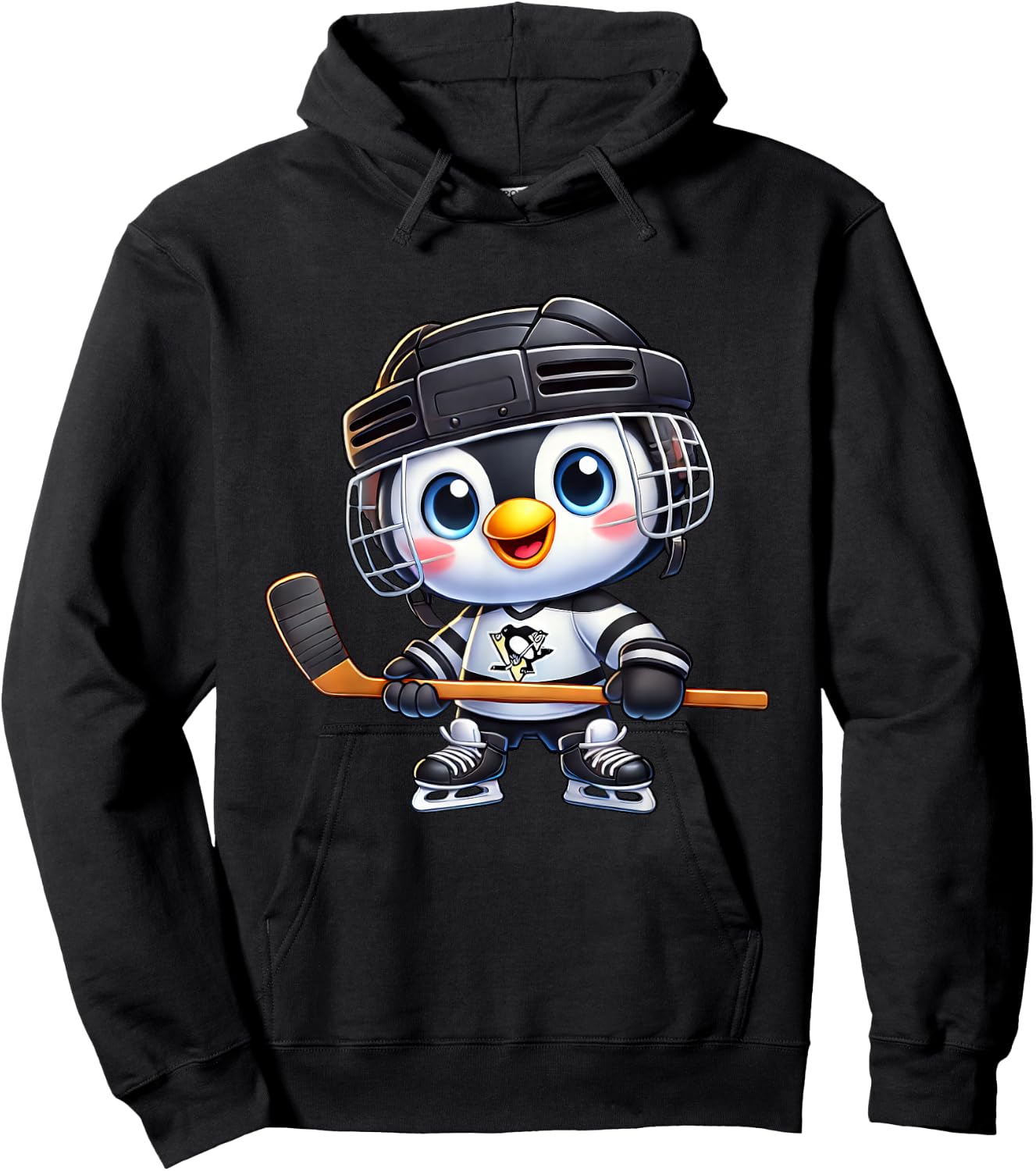 Cartoon Penguin Hockey Player Ice Hockey Hoodie - Hoodie | Black