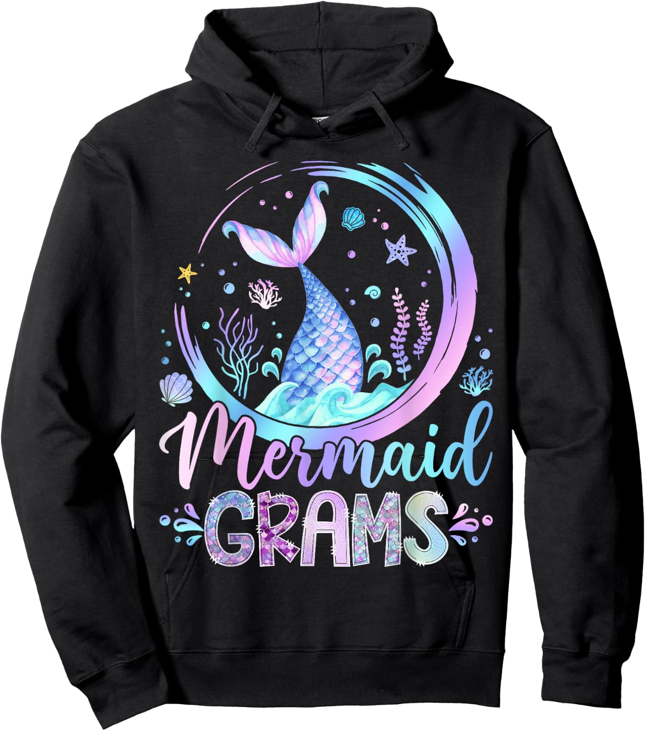 Mermaid Grams Family Matching Girl Birthday Party Hoodie - Hoodie | Black
