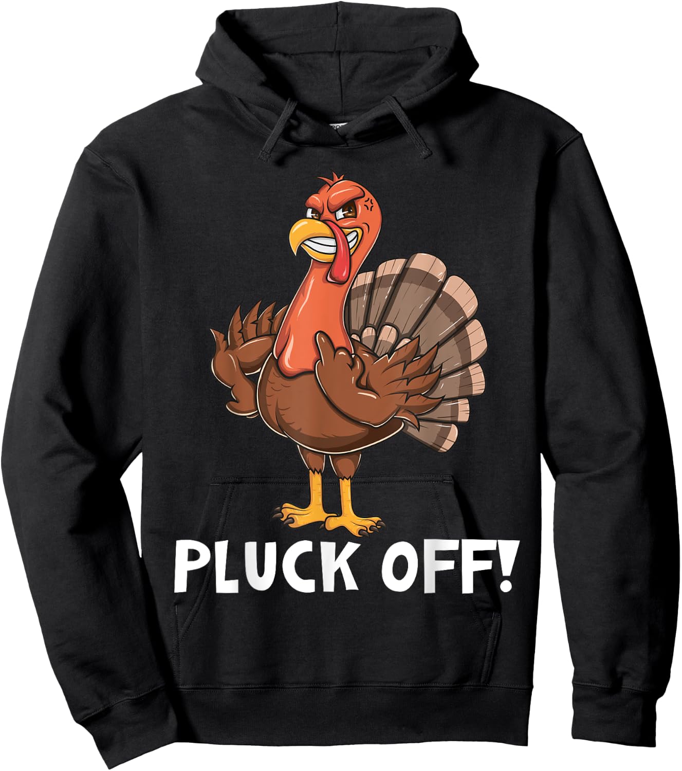 Thanksgiving Turkey - Pluck Off Turkey Flipping the Bird Pun Hoodie - Hoodie | Black