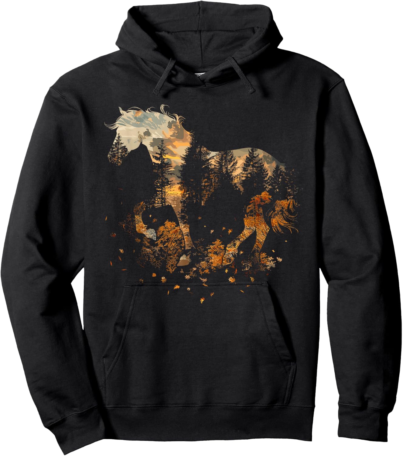 Cute Horse Lover Autumn Leaves Pony Animal Wildlife Hoodie - Hoodie | Black