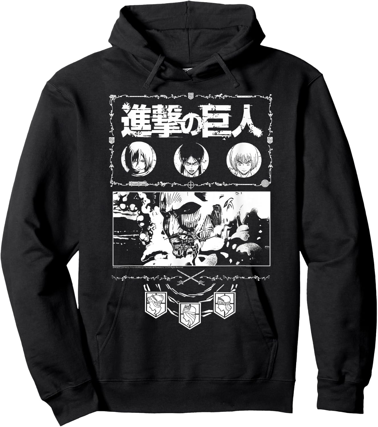 Attack on Titan Ornate Collage White Print AOT Anime Hoodie - Hoodie | Black