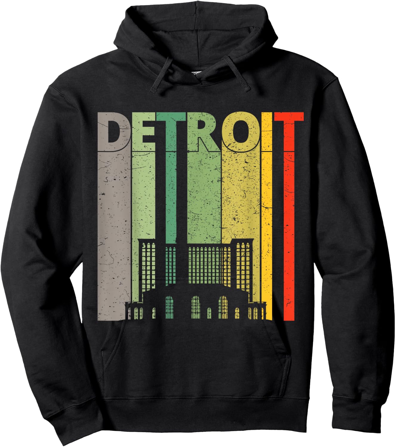 Retro Detroit T Shirt | Vintage Detroit Train Station Shirt Hoodie - Hoodie | Black